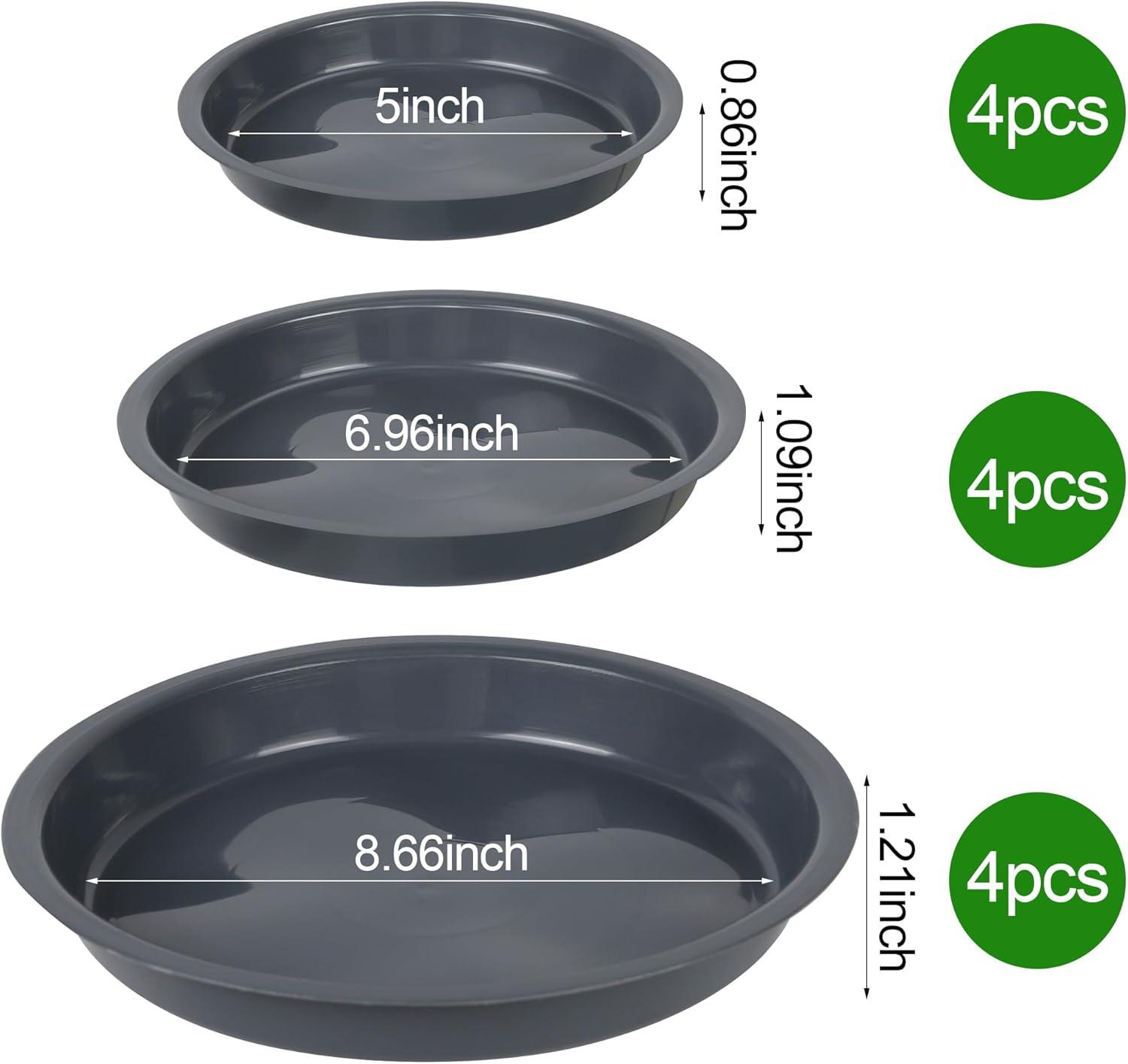 Tripumer 12Pack Plant Saucers 6inch/8inch/10inch Black Plant Saucers Plastic Planter Trays Round Trays Heavy Duty Drip Trays Perfect for Indoor and Outdoor Plants