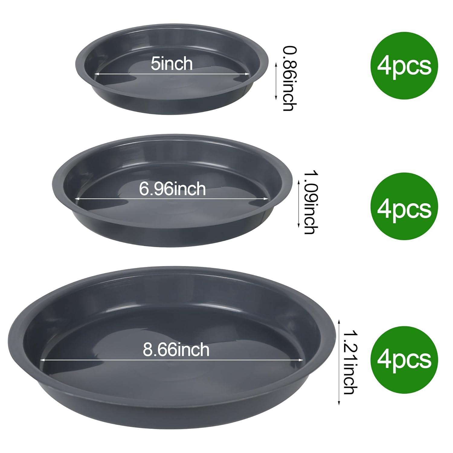 Tripumer 12Pack Plant Saucers 6inch/8inch/10inch Black Plant Saucers Plastic Planter Trays Round Trays Heavy Duty Drip Trays Perfect for Indoor and Outdoor Plants