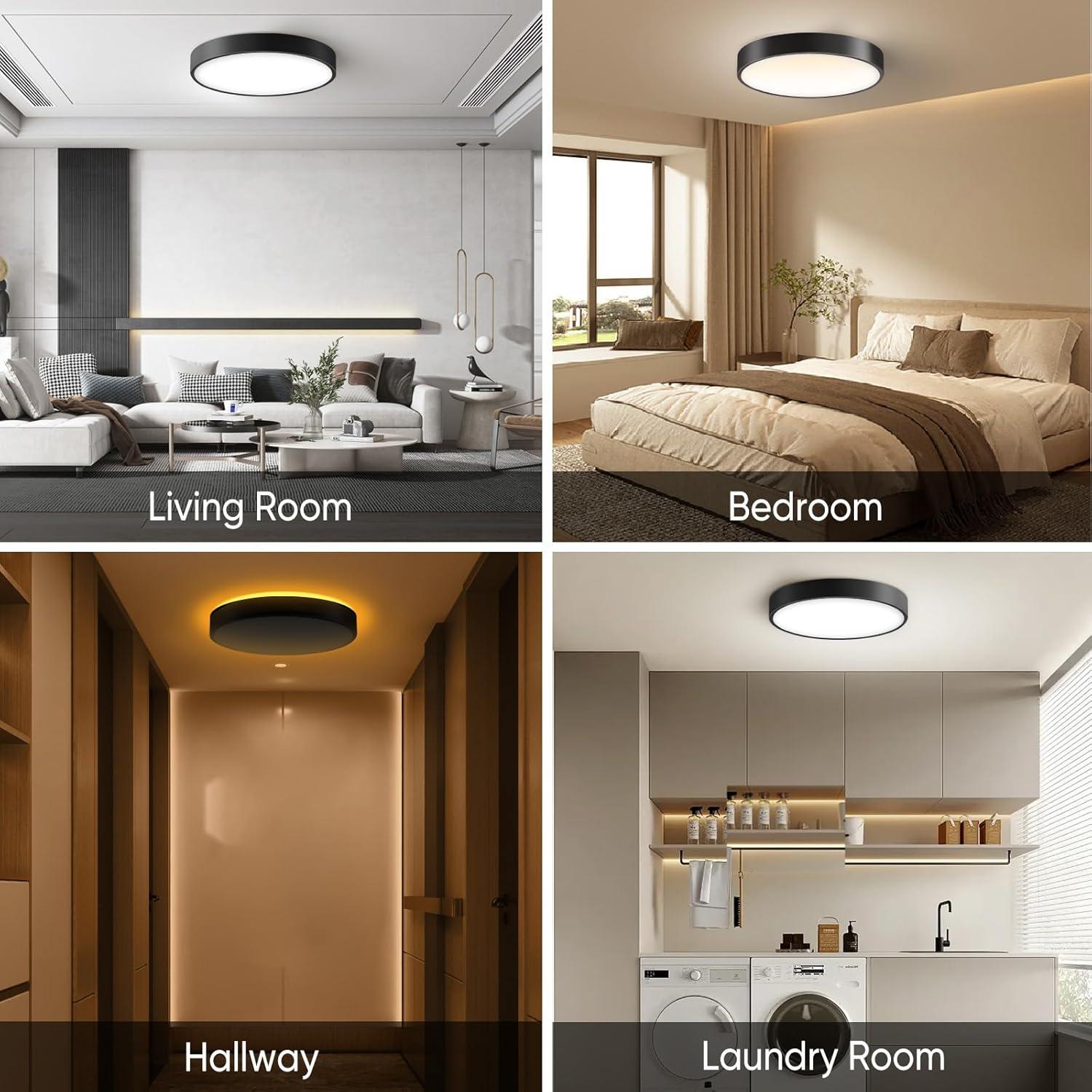 13 Inch Flush Mount Ceiling Light with Remote Control  Night Light, 5CCT Dimmable Ceiling Light Fixture, 25W 2500LM 2700K-6500K Adjustable LED Ceiling Lights for Bedroom Kitchen, White Gold