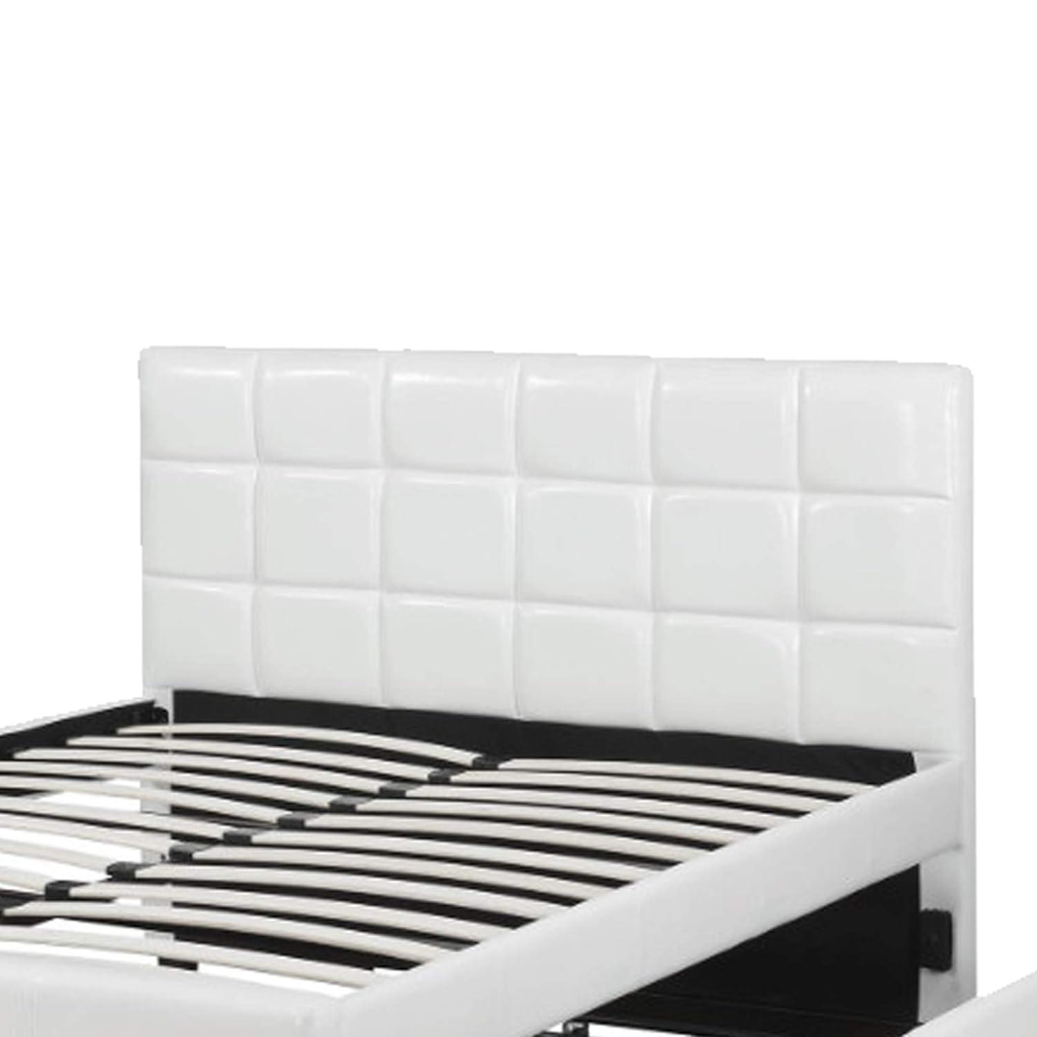 Gracious Wooden Full Bed With Trundle And SQU Tufted HB, White