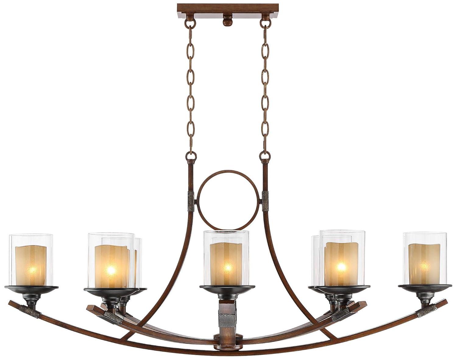 Franklin Iron Works Tafford Mahogany Wood Island Linear Pendant Chandelier 43 1/4" Wide Farmhouse Rustic 8-Light for Dining Room
