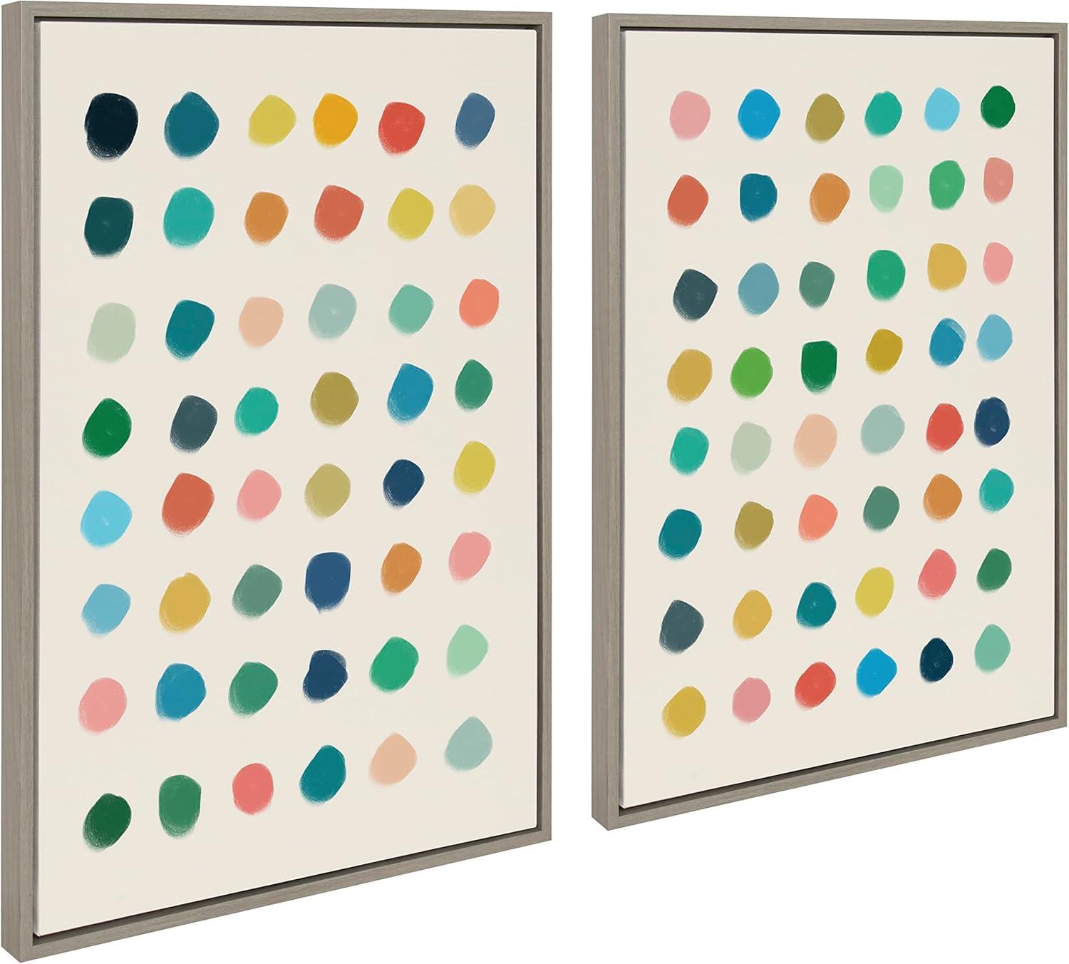 Kate and Laurel Sylvie Meditation 1 and 2 Framed Canvas Wall Art Set by Kelly Knaga, 2 Piece 23x33 Gray, Modern Abstract Colorful Polka Dot Art Set for Wall Home Decor