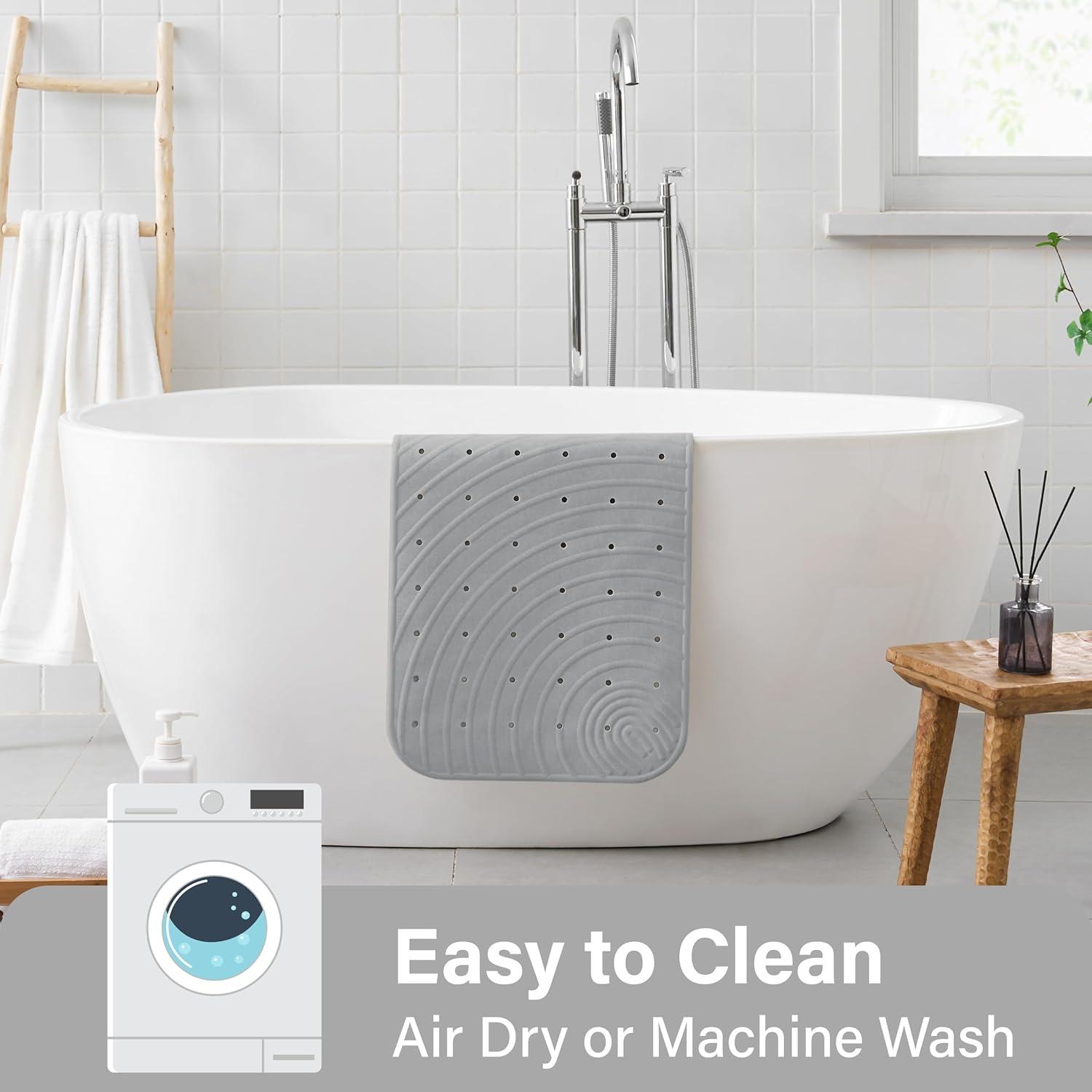 Extra Long Rubber Bathtub Mat, Non-Slip Shower Tub Mat, 39x16 Inch, Bath Tub Floor Mat with Suction Cups and Drainage Holes, Grey