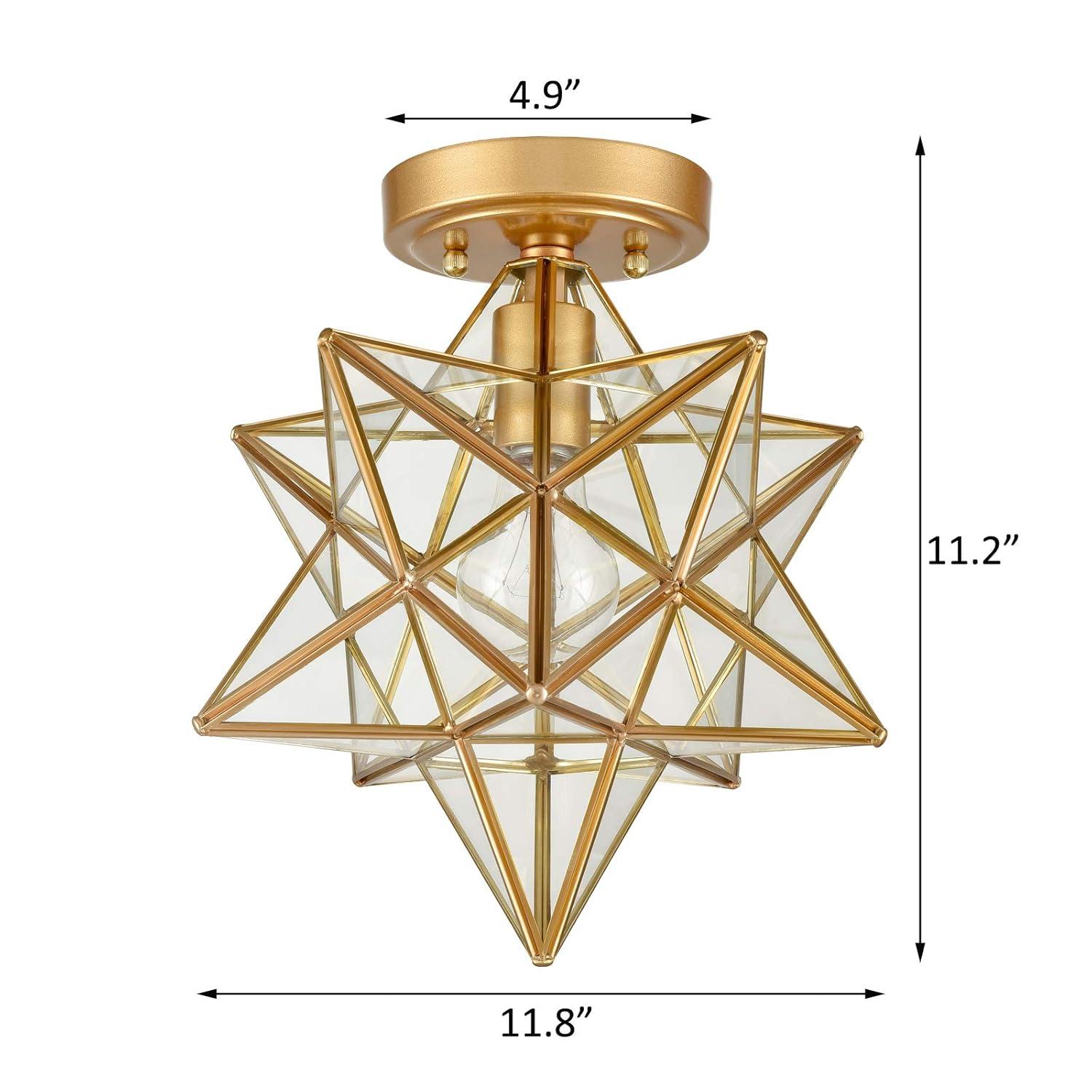 Everly Quinn 12" Moravian Star Metal/Clear Glass LED Flush Mount, Gold/Clear