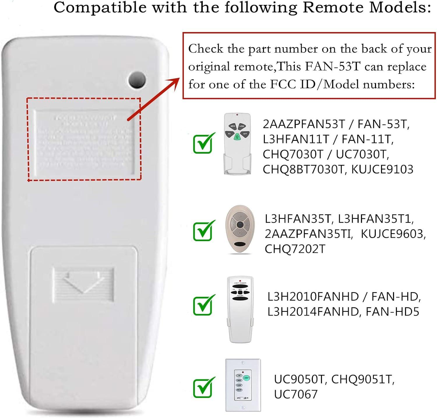 Wireless Ceiling Fan Remote Control Replacement for Hampton Bay Hunter