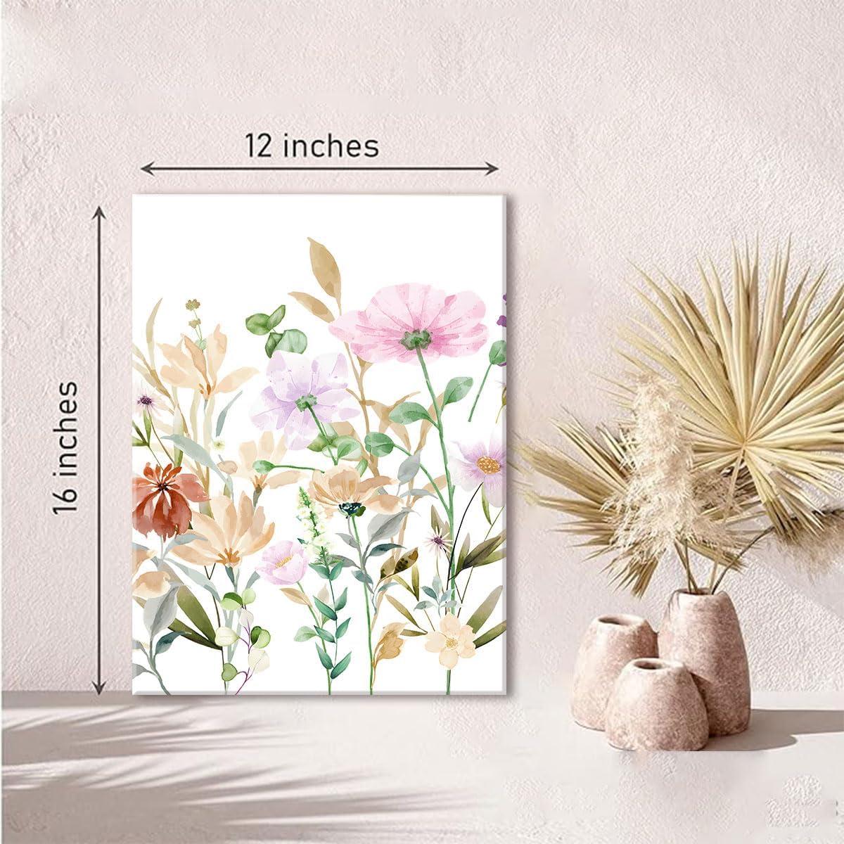 Framed Wildflower Wall Art Canvas Prints Plant Watercolor Floral Poster Set of 3 Colorful Botanical Rustic Painting Farmhouse Picture Wall Decor for Bedroom Living Room Bathroom12x16in