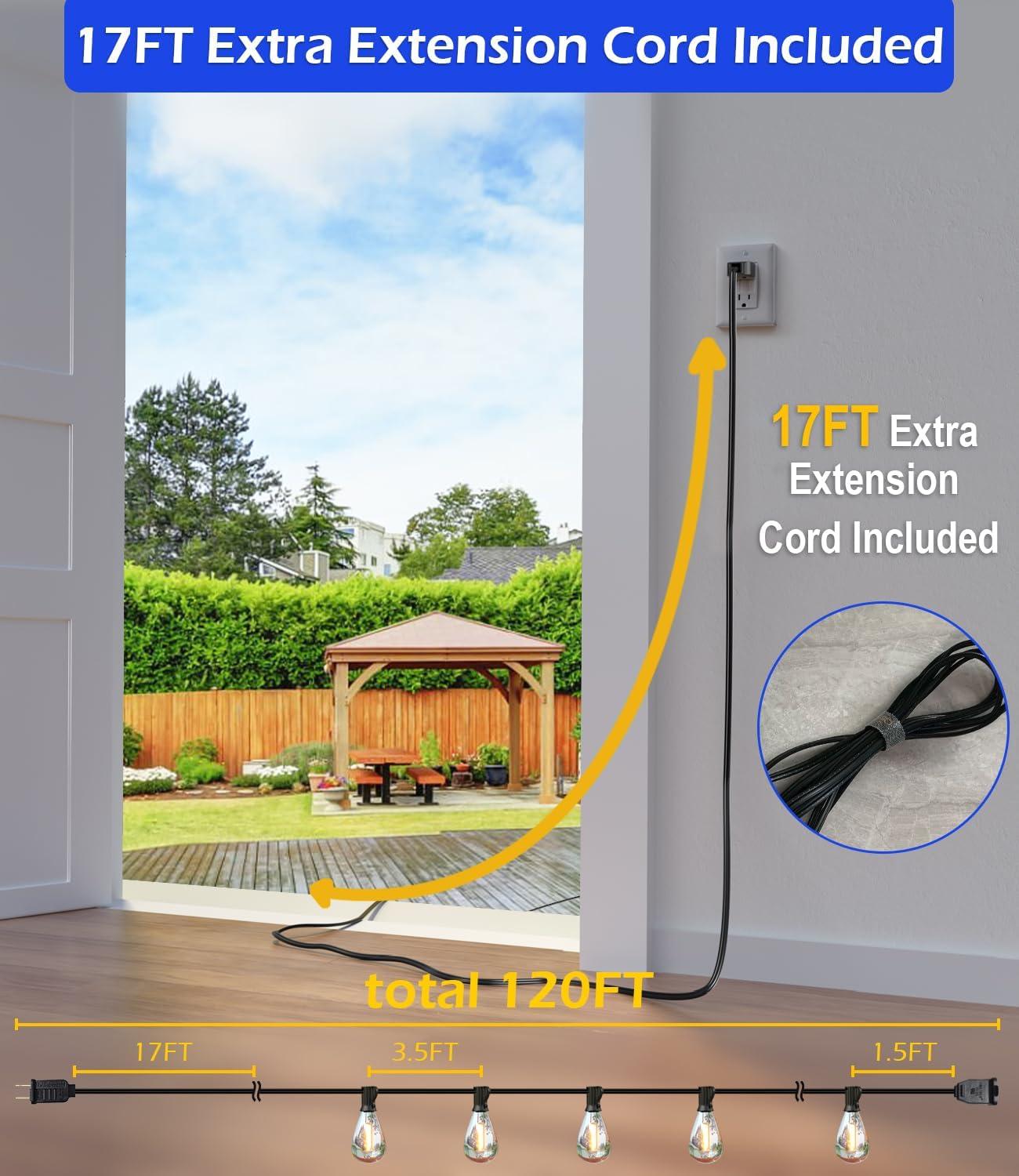 luckystyle 30FT LED Outdoor String Lights with 8+1 Edison Shatterproof Waterproof Bulbs, 2700K Commercial Grade Patio Lights, Heavy Duty Outside Hanging Outdoor Lights for Garden Porch Deck Decor