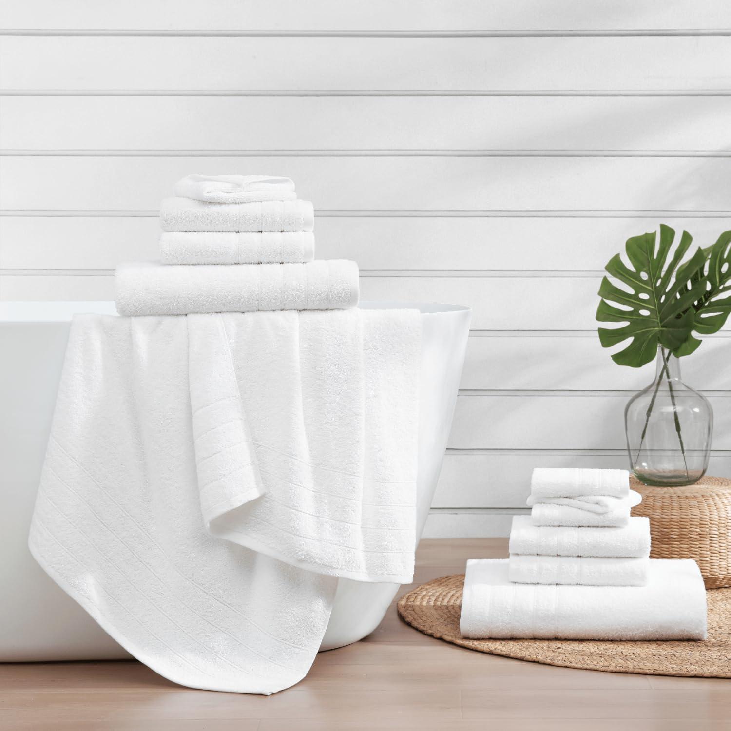 Casa Platino Solid Print Cotton Towel Set, White, 12 Count