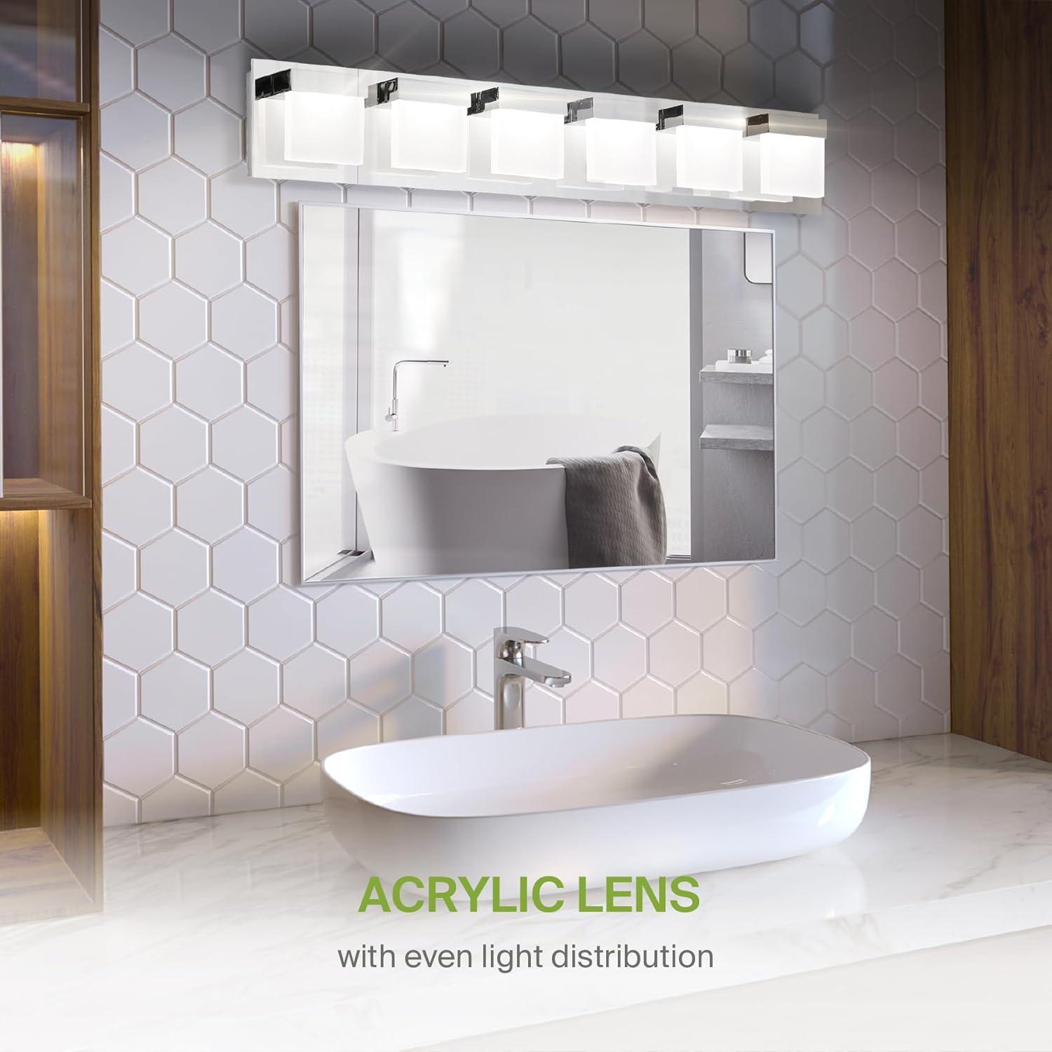 ASD 6 Lights 36 Inch LED Bathroom Vanity Light - Modern Dimmable 35W 3000K-5000K Adjustable Up and Down Vanity Lights, Bright Acrylic Wall Light Fixtures Over Mirror - Chrome, ETL Listed