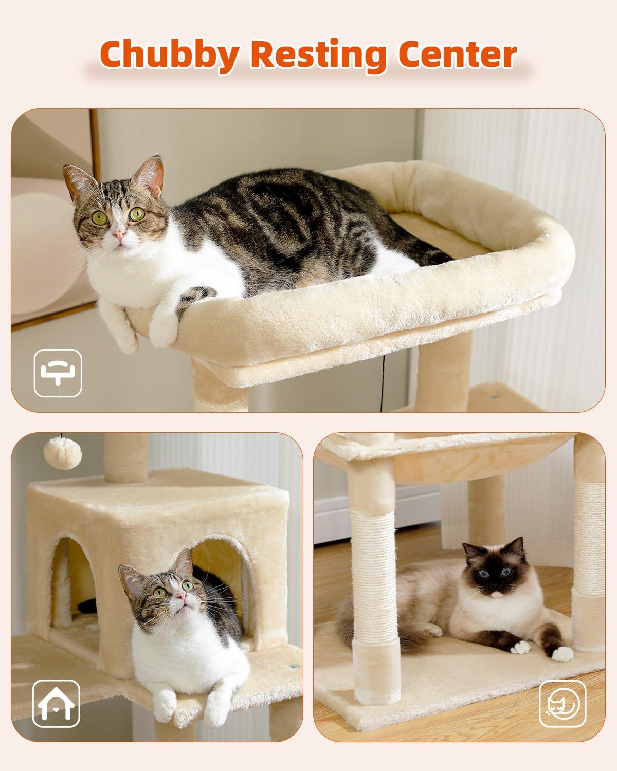 Latitude Run® Indoor Multi-Level Tall Cat Tower With Large Hammock, Scratching Posts, Cozy Condo And Top Perch