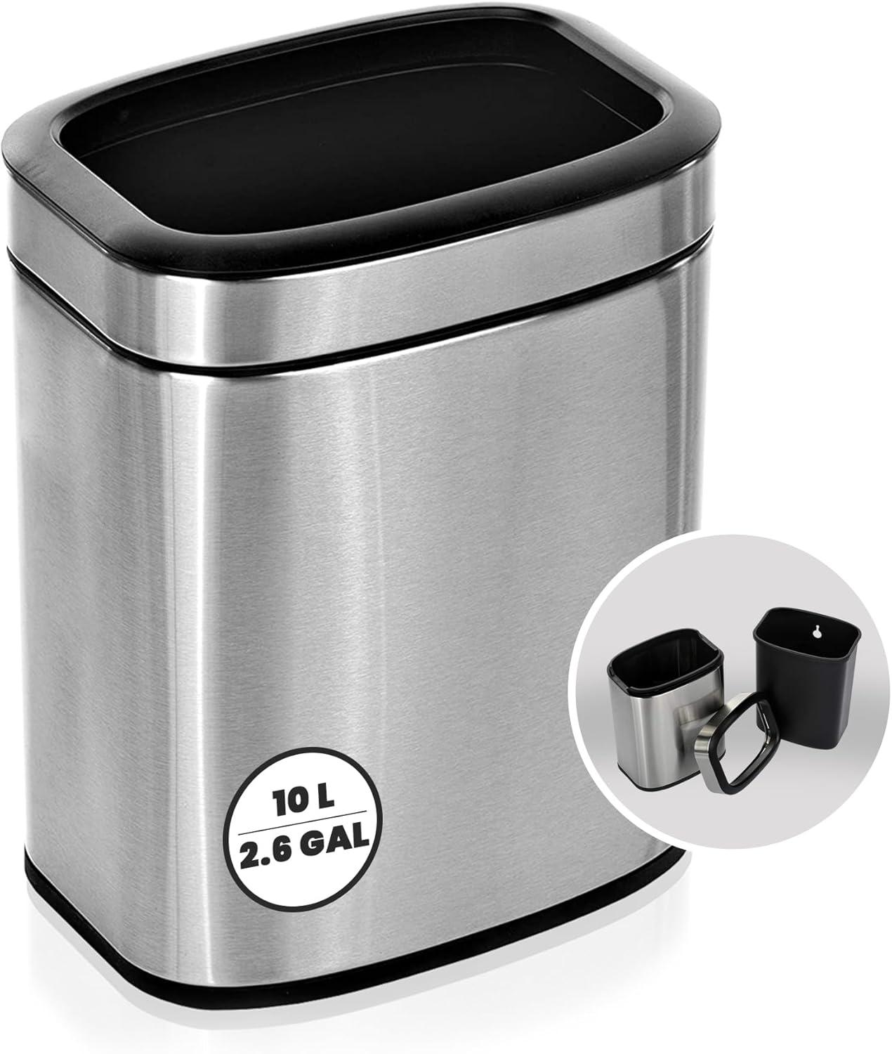 Alpine Industries Stainless Steel Commercial Indoor Trash Can with Liner 2.6 Gallon Open Top