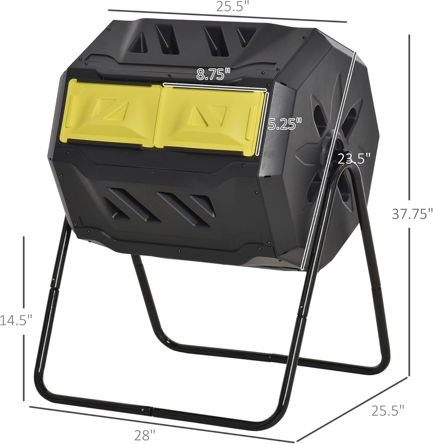 Yellow and Black 43 Gallon Dual Chamber Rotating Compost Bin