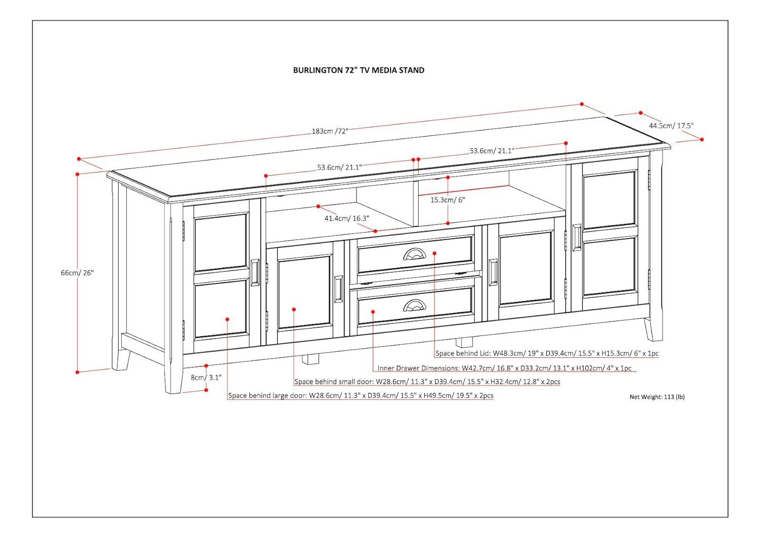 Simpli Home Burlington 72"W Solid Wood TV Stand for TVs up to 80" with 4 Cabinets
