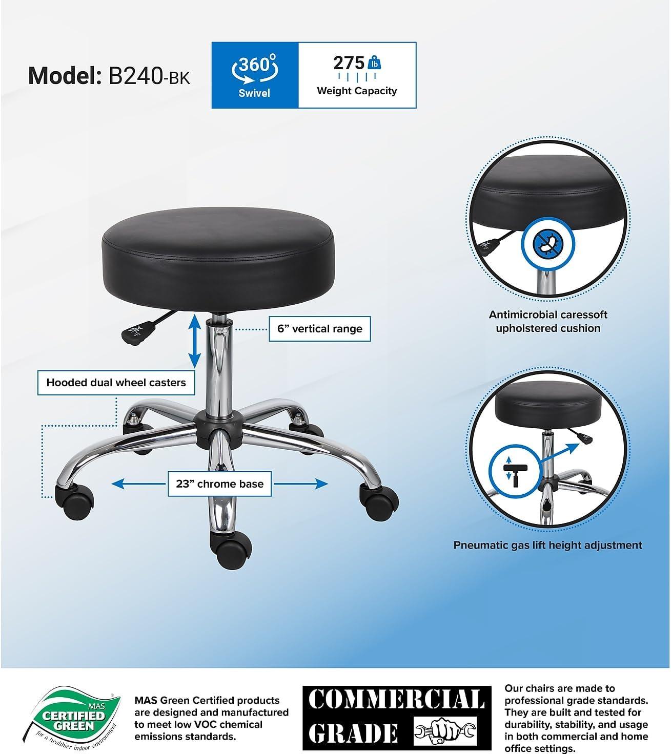 Adjustable Black Vinyl and Chrome Medical Spa Stool