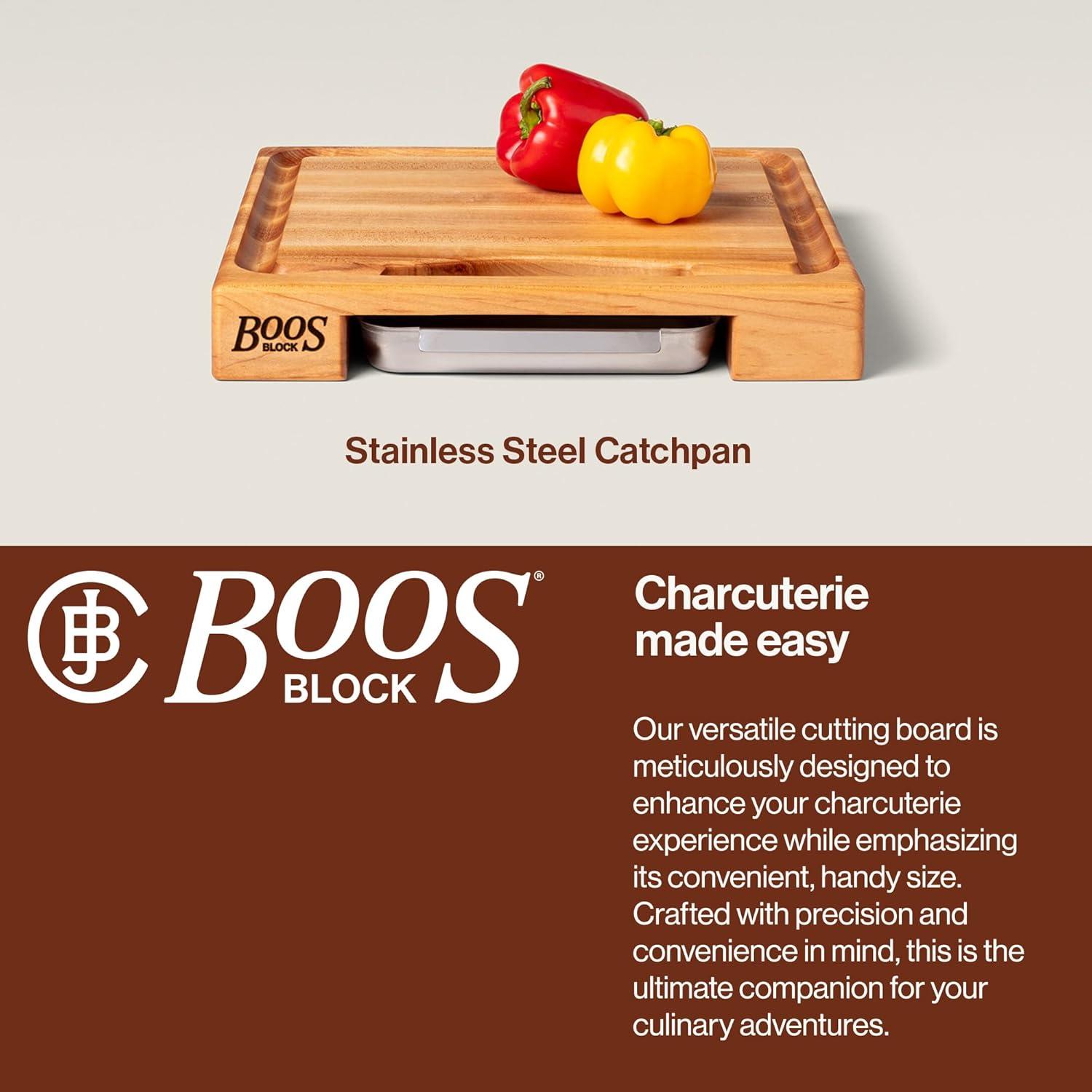 John Boos Boos Block Newton Prep Master Reversible Wood Cutting Board with Juice Groove and Pan, 2.25-Inch Thickness, 15" x 14" x 2 1/4", Maple