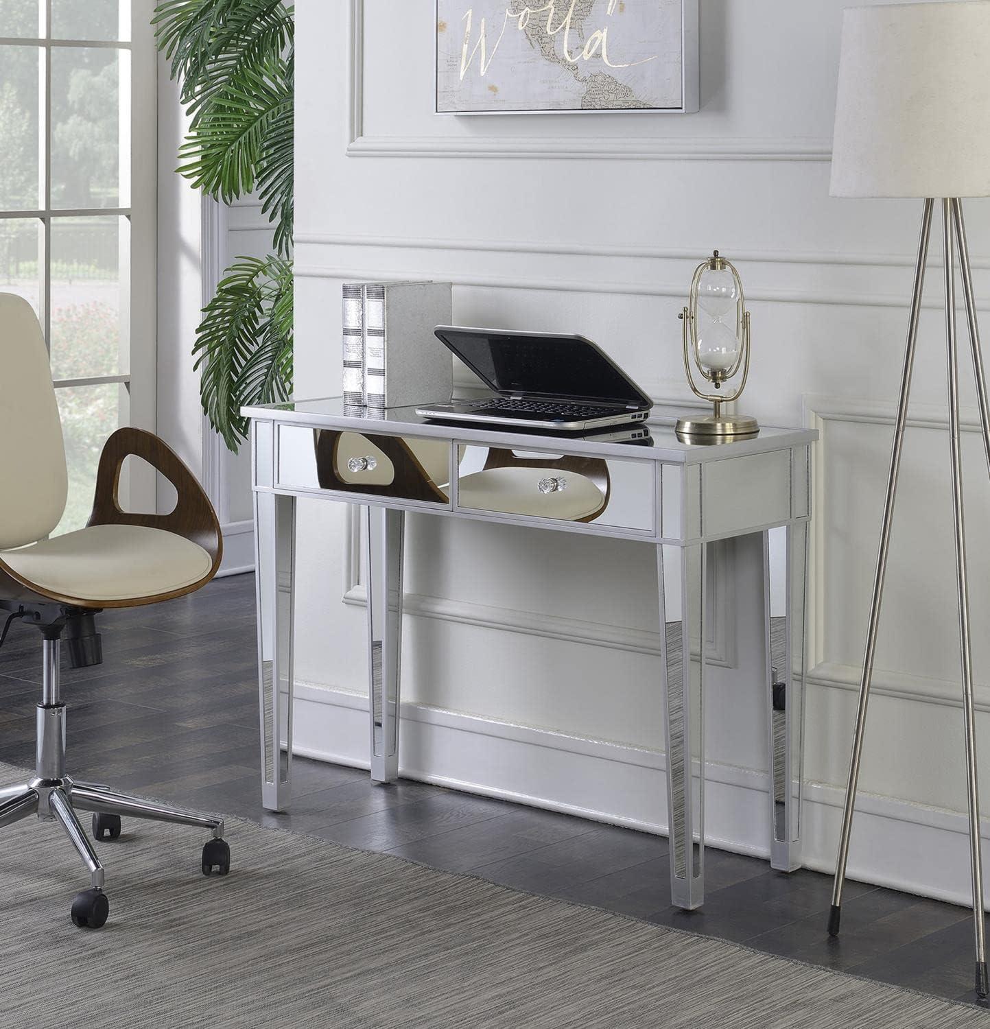 Convenience Concepts Gold Coast 30" Tall Mirrored 2 Drawer Desk/Console, Silver/Mirror, All Ages