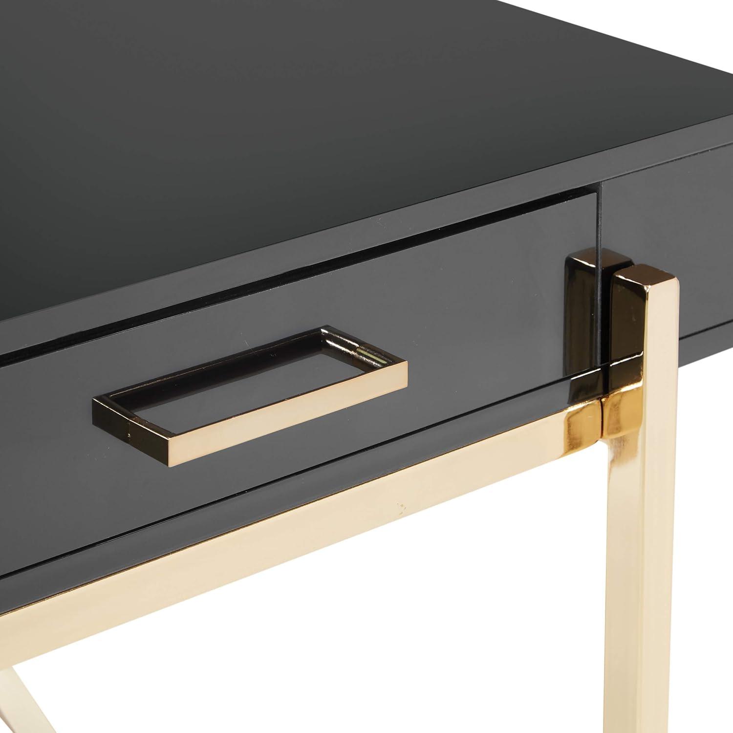 Broadway Desk with Black Gloss Finish and Gold Frame