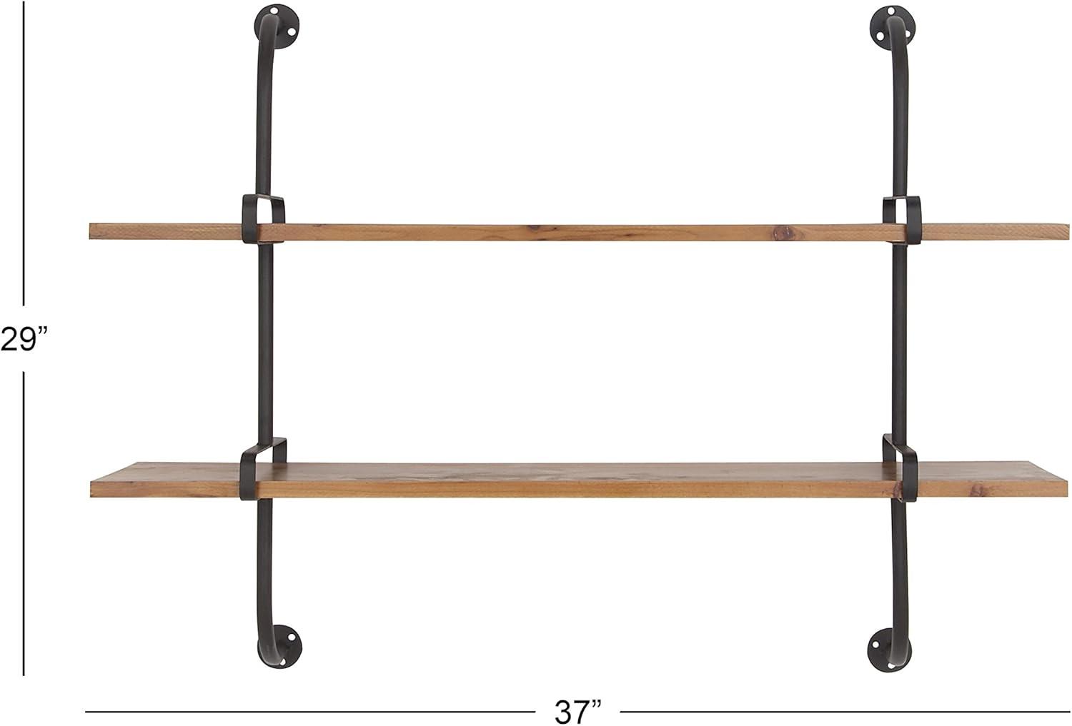 DecMode Brown Industrial 2 Tier Wood Wall Shelf, 37"W x 29"H