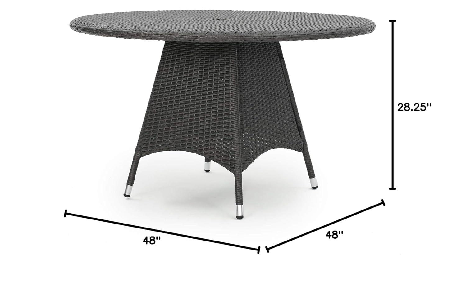 Gray Wicker Round Outdoor Dining Table with Iron Frame