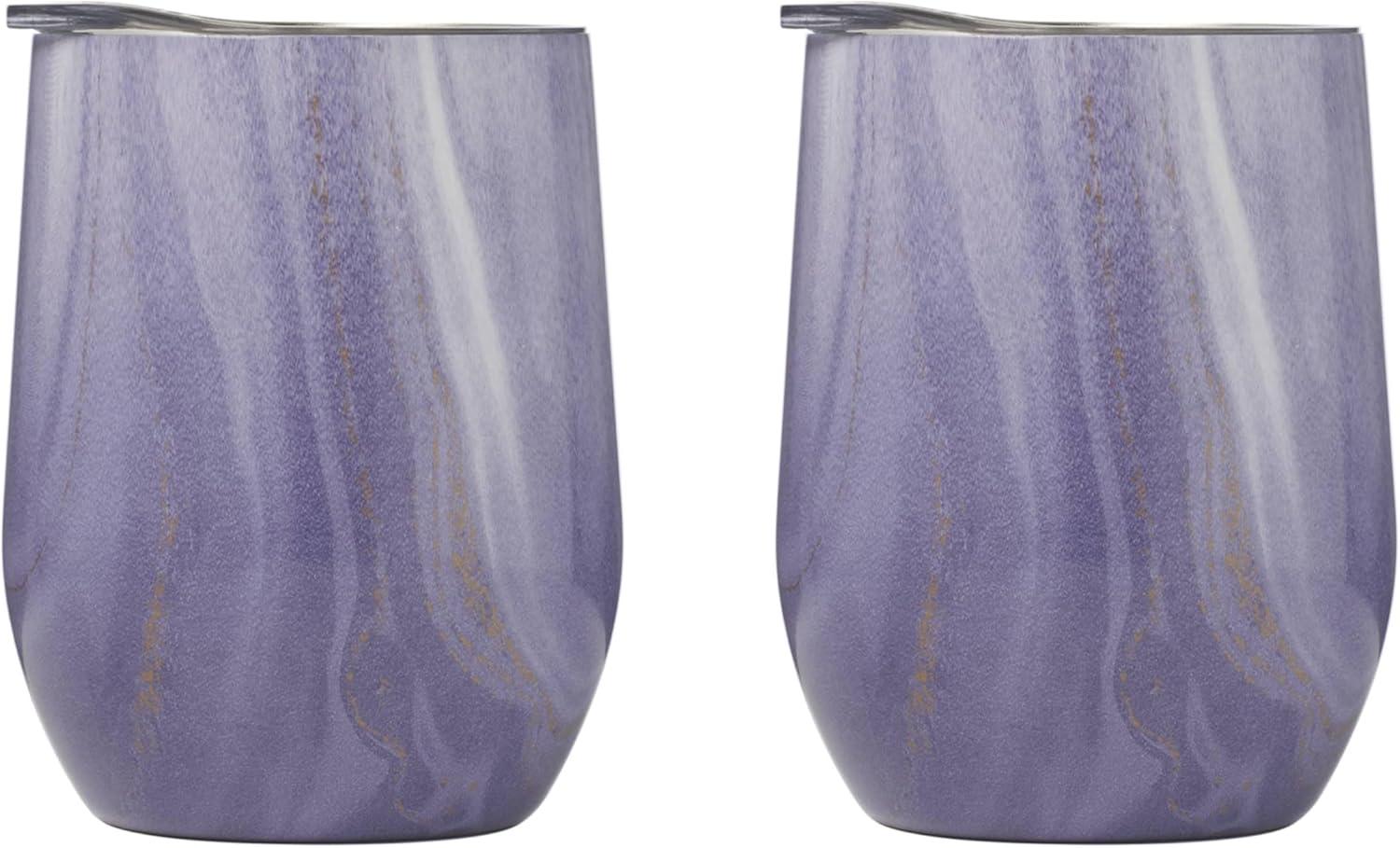 Cambridge Silversmiths 2 Pack of 12 oz Purple Geode Decal Stainless Steel Wine Tumblers