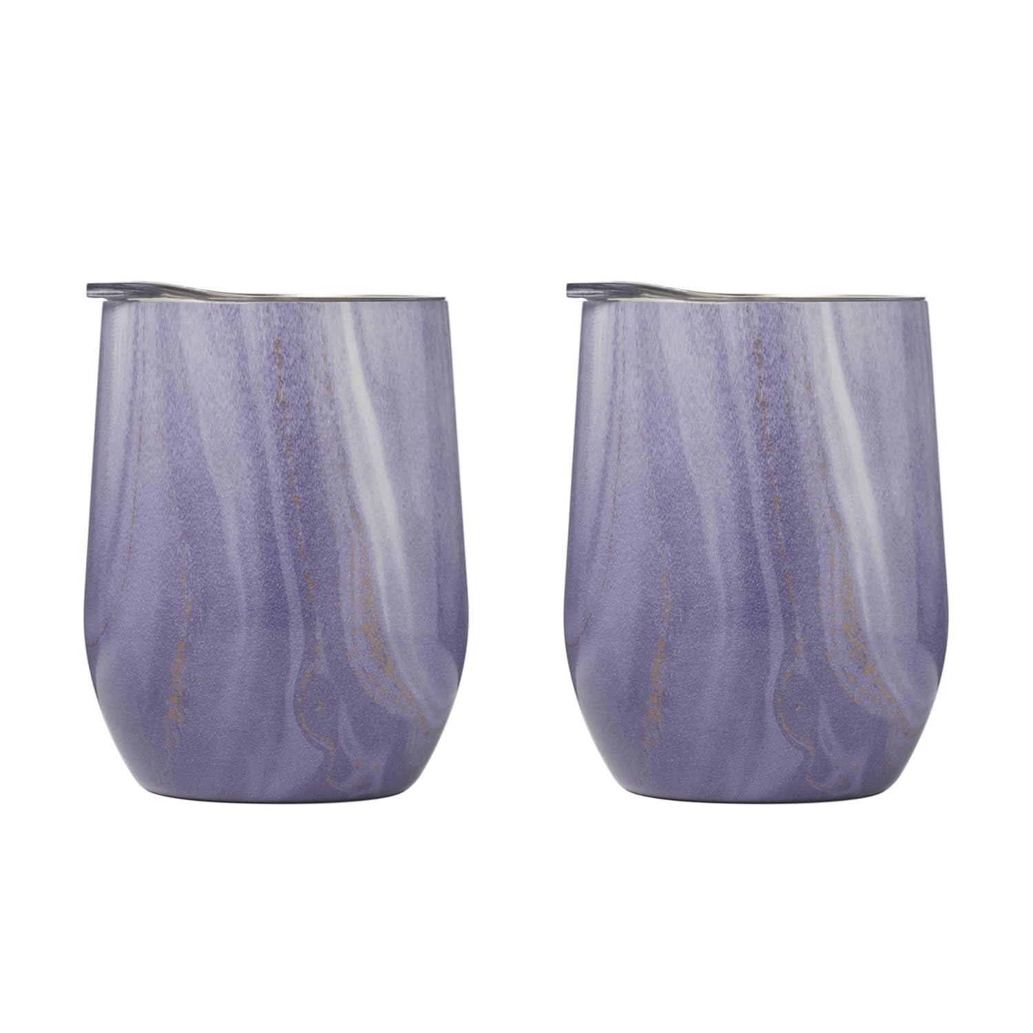 Cambridge Silversmiths 2 Pack of 12 oz Purple Geode Decal Stainless Steel Wine Tumblers