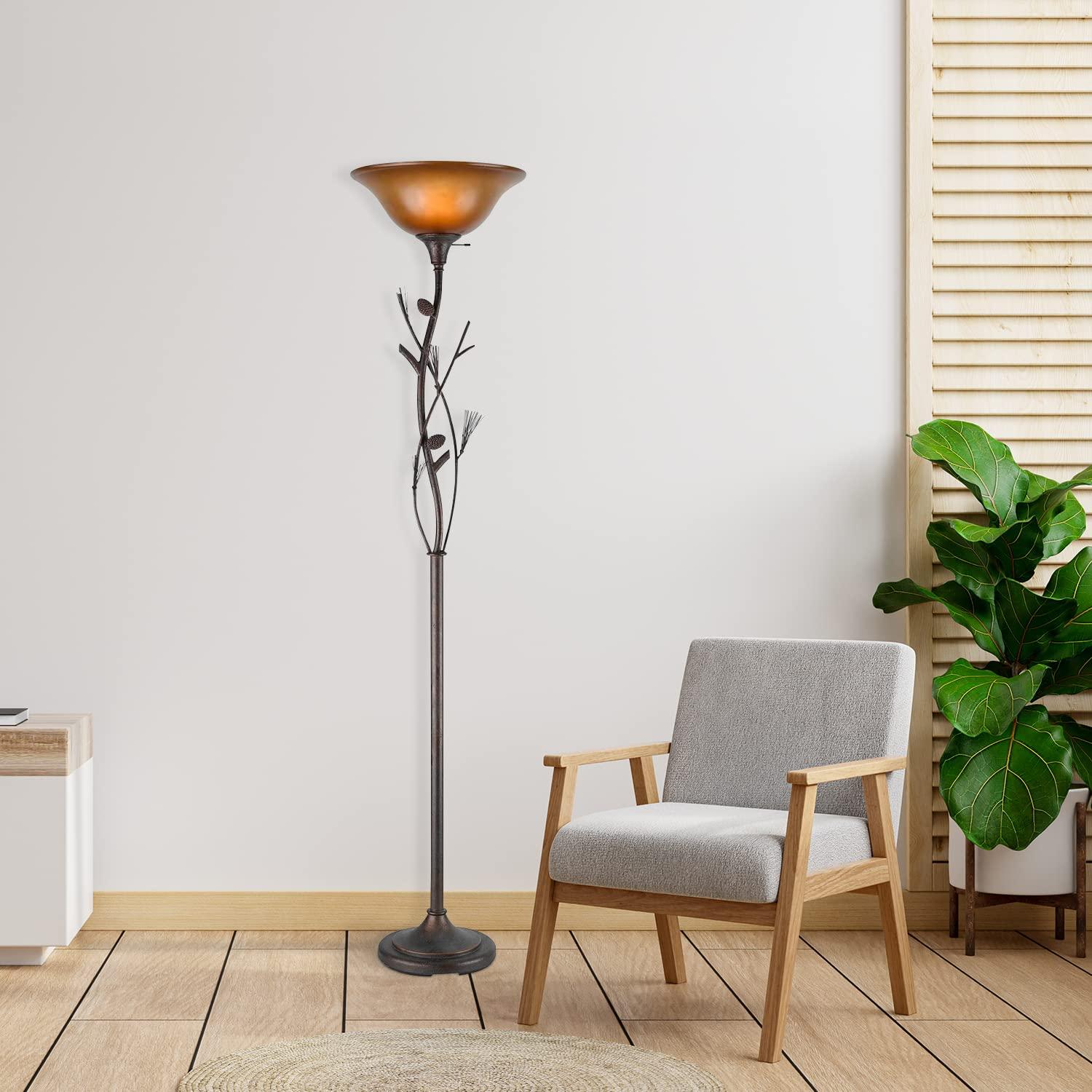 Wildon Home® 72" Rusted Torchiere Floor Lamp With Brown Frosted Glass Dome Shade