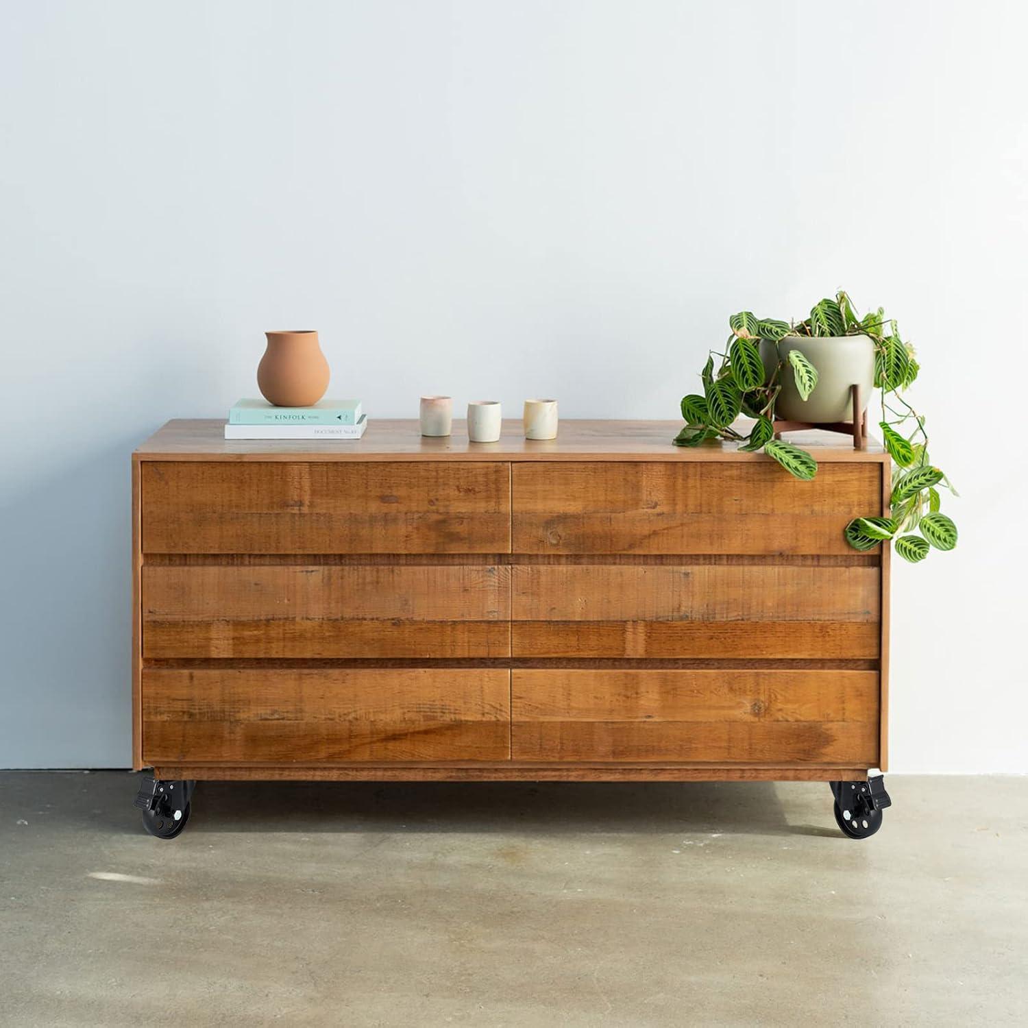 Skelang 3” Plate Caster Wheel, Cast Iron Swivel Plate Casters with Dual Locking for Vintage TV Stand, Coffee Table, Welding Cart, Total Load Capacity 1080Lbs, Pack of 4