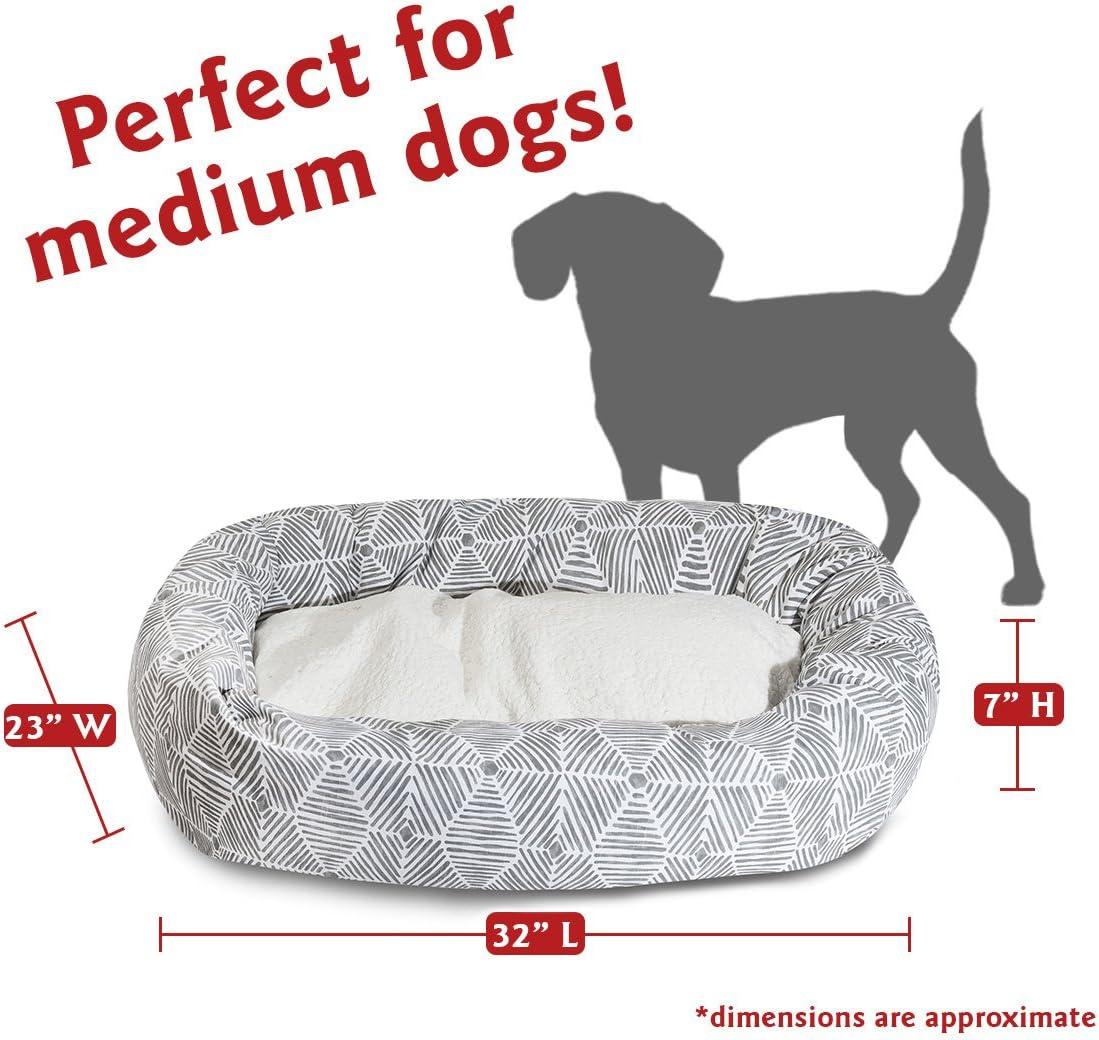 Medium Gray Sherpa Bagel Dog Bed with Waterproof Base