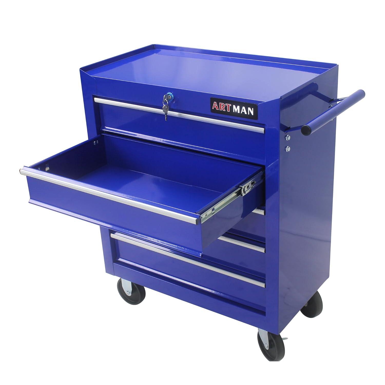 5 Large Drawers Tool Cart on Wheels,Rolling Tool Chest Tool Storage,Drawers Rolling Tool Trolley Organizer Tool Case for Garage, Warehouse, Workshop, Repair Shop (5 Large Drawers-29.3" H-Blue)