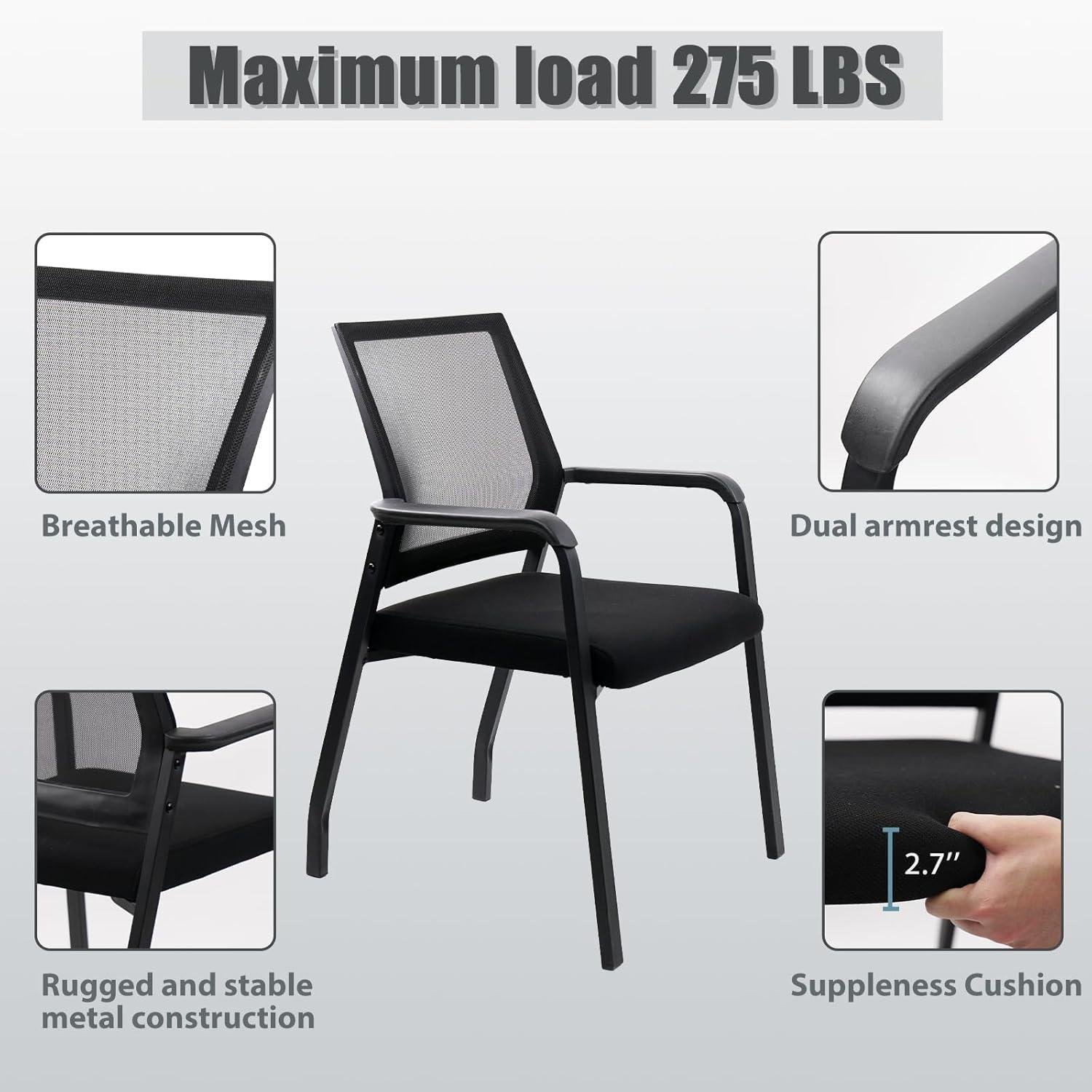 Clatina Mesh Seat Waiting Room Chair with Metal Frame (Set of 2)