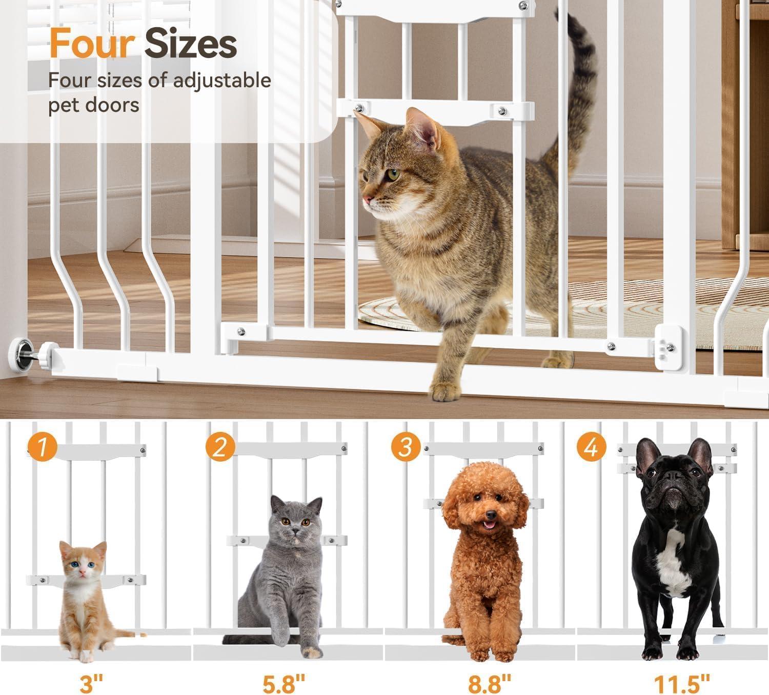 Baby Gates with Cat Door - Auto Close 29.5"-48.4" Safety Metal Dog Pet Gate for Doorway, Stairs, House, Walk Through Child Gate with Pet Door, includes 4 Wall Cups and 2 Extension Pieces
