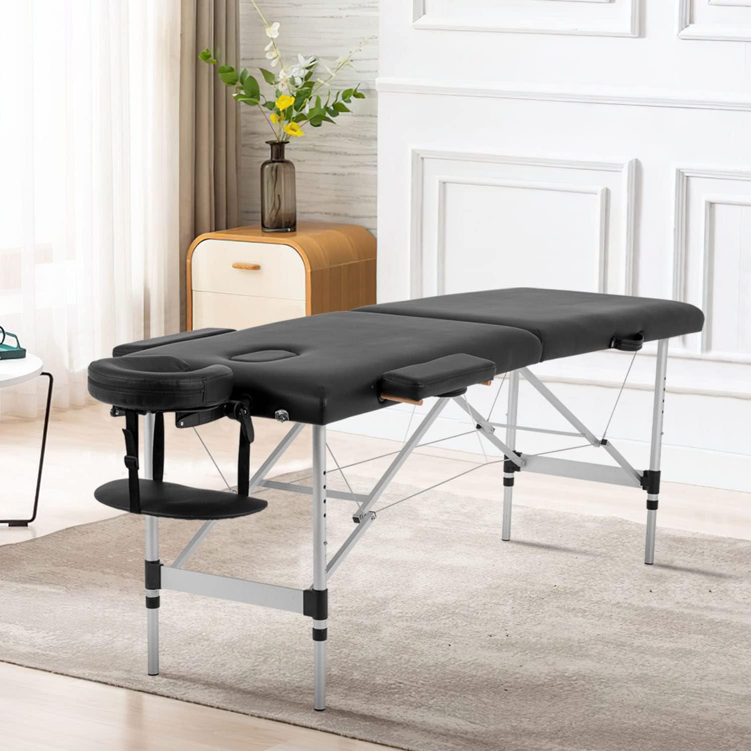 Black Aluminum Portable Folding Massage Table with Adjustable Height