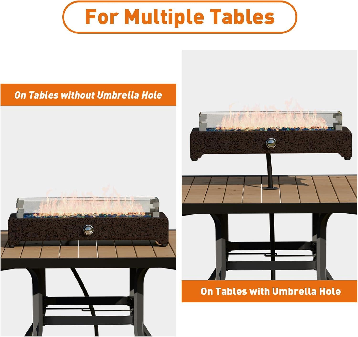 COSIEST 28" Tabletop Fire Pit, CSA Certified Outdoor Propane Fire Pit Table w Magnesium Oxide Rectangle Base, 40,000 BTU Stainless Steel Burner, Glass Rocks, Glass Wind Guard, Fits 20lb Tank Outside