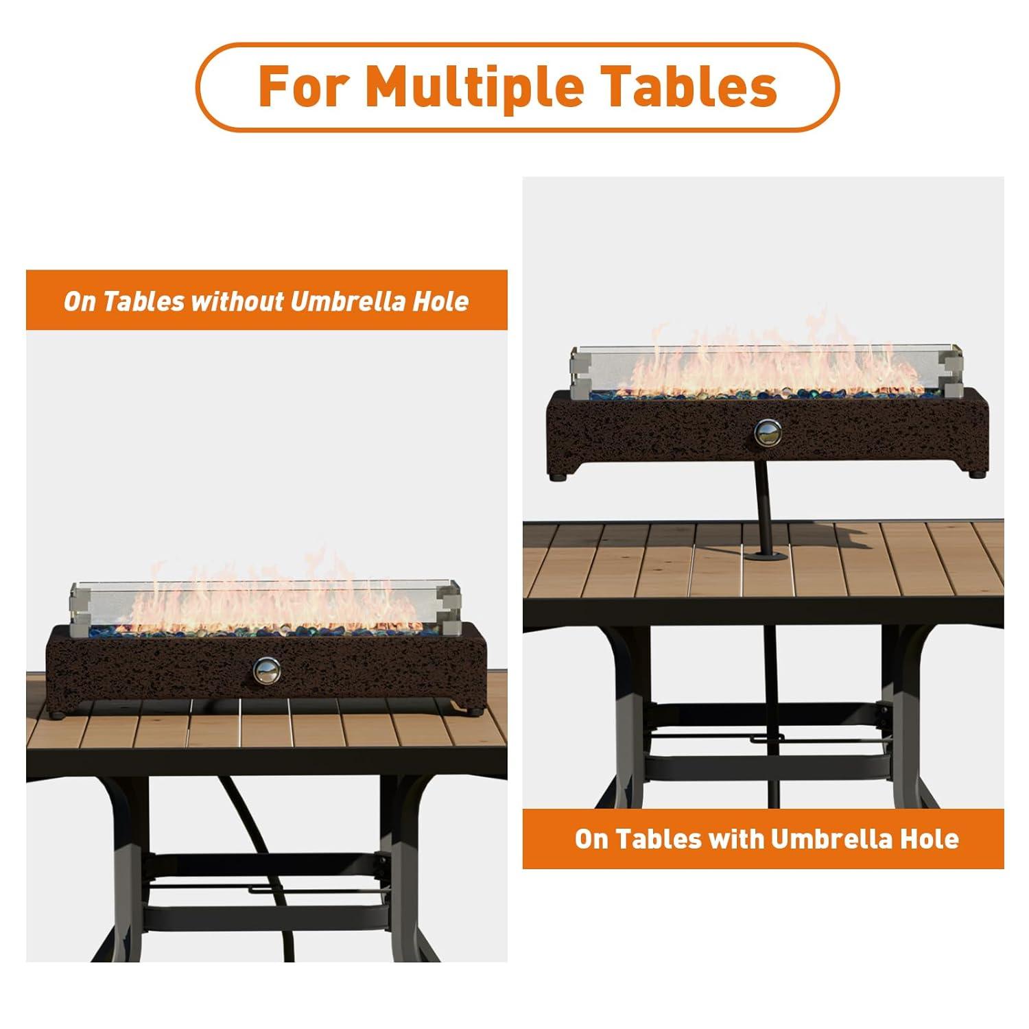 COSIEST 28" Tabletop Fire Pit, CSA Certified Outdoor Propane Fire Pit Table w Magnesium Oxide Rectangle Base, 40,000 BTU Stainless Steel Burner, Glass Rocks, Glass Wind Guard, Fits 20lb Tank Outside