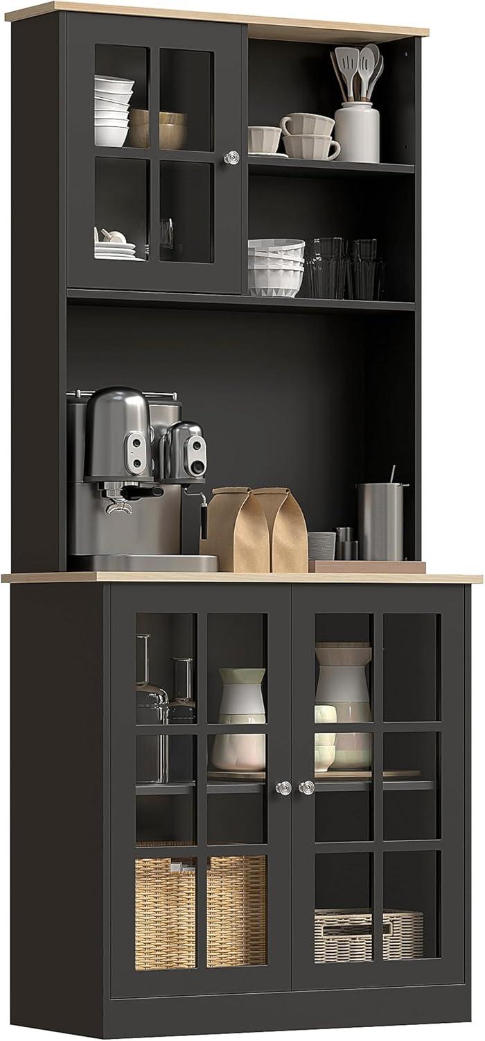 HOMCOM Kitchen Buffet with Hutch, Storage Pantry with 3 Cabinets, 2 Open Shelves and Large Countertop, Black