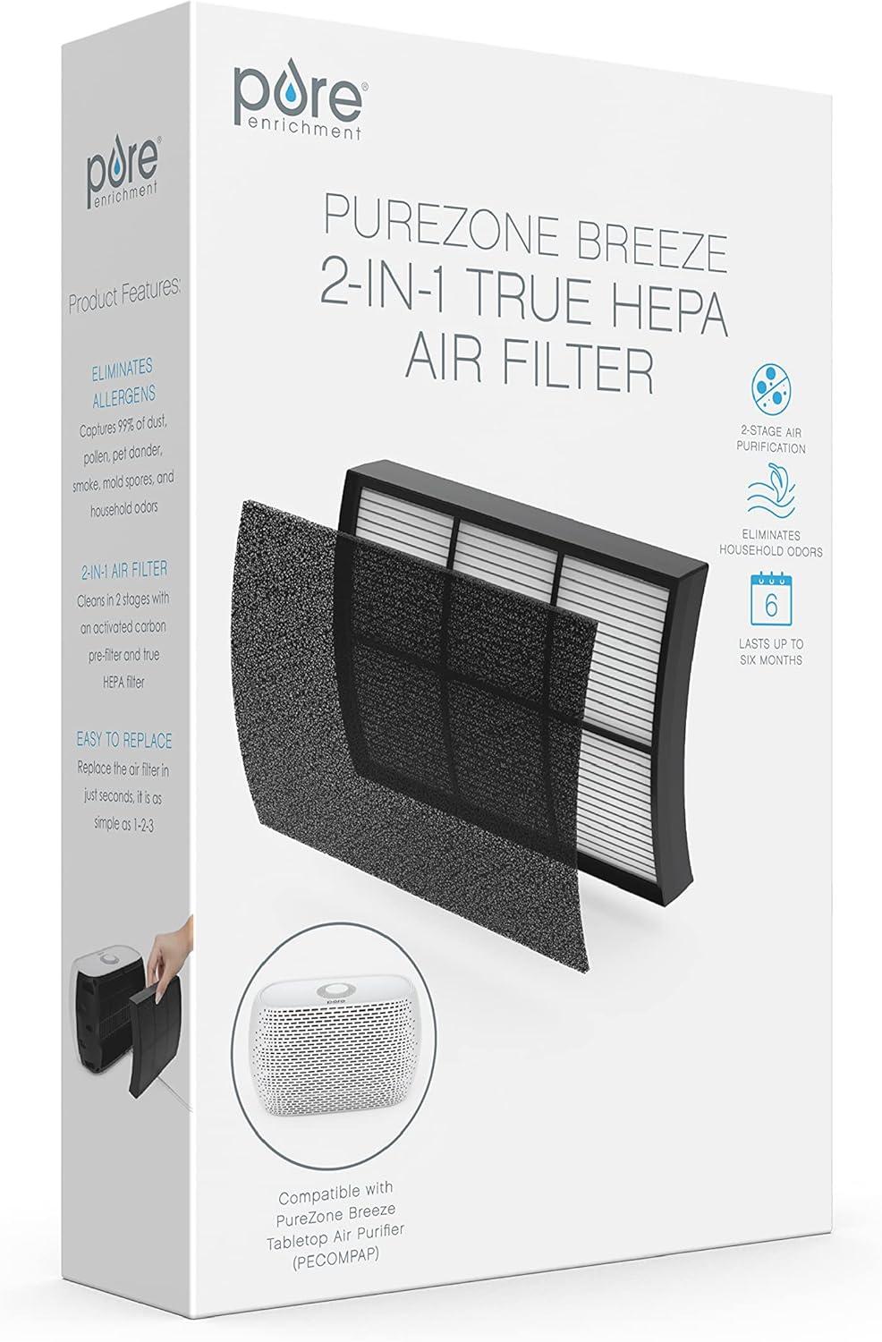 Pure Enrichment Pure Zone 2-in-1 True HEPA Air Filter: Captures Dust, Smoke, Pet Dander, Mold, Odors, Pollen, 5.75" Height