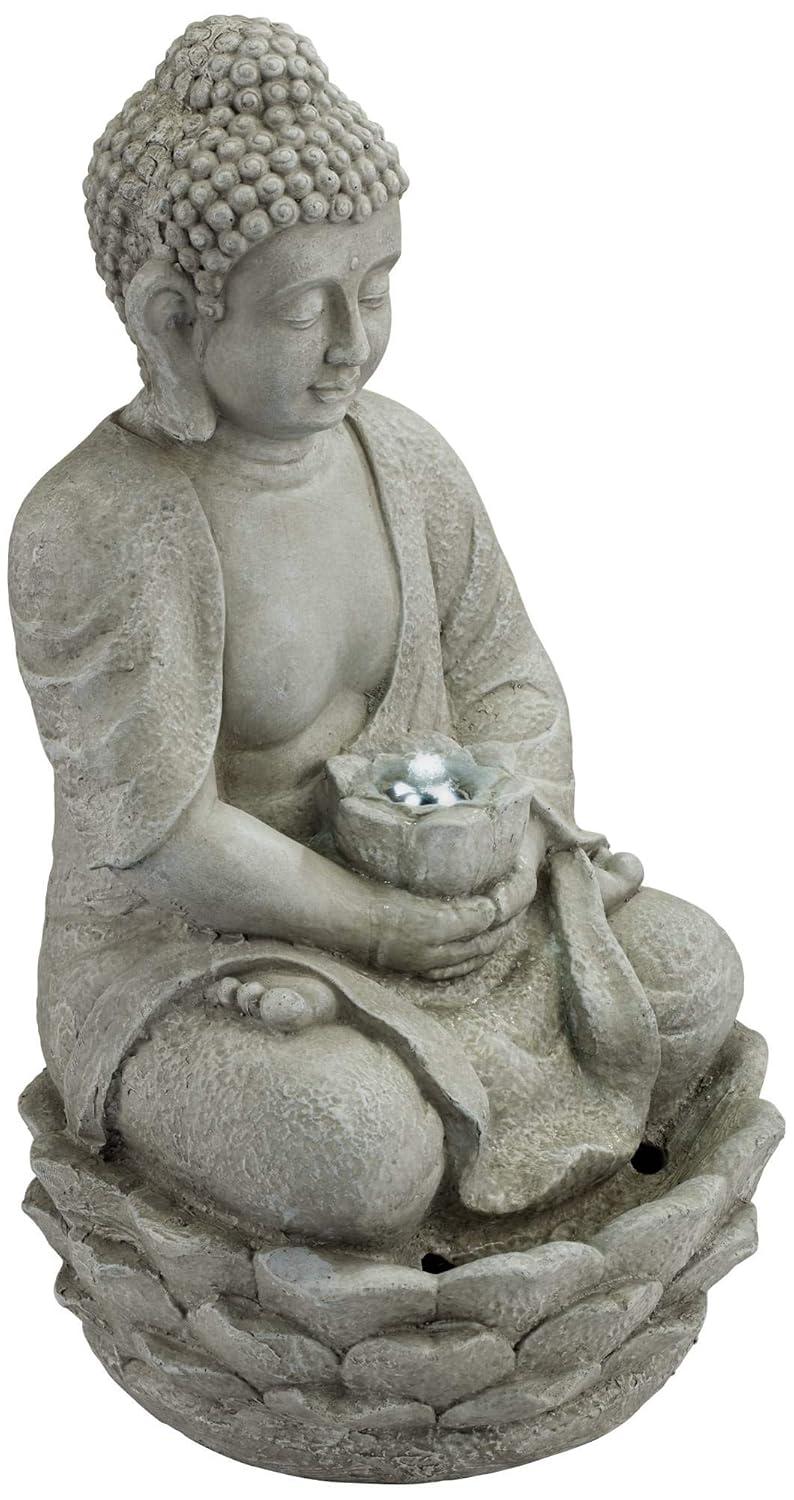 Zen Buddha Gray Resin Outdoor Fountain with LED Light