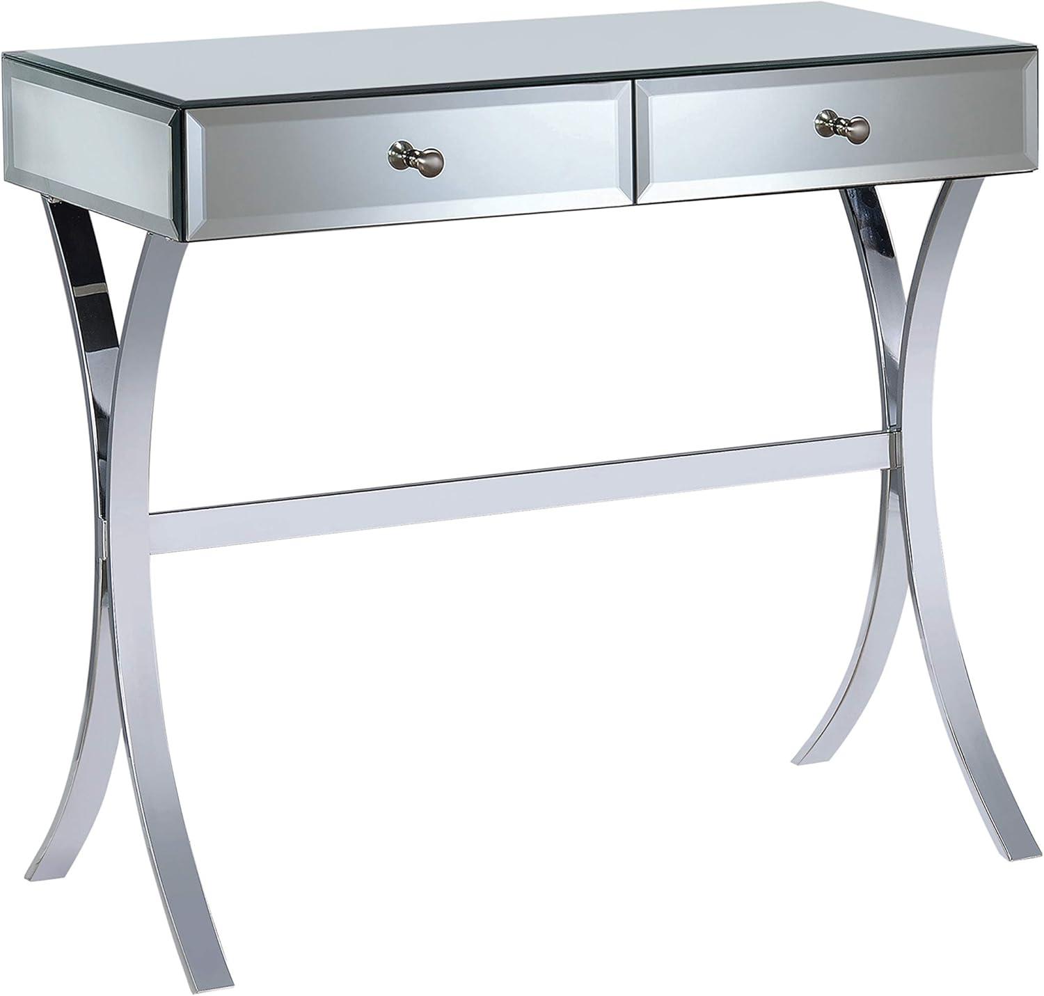 Scilla Silver Mirrored 2-Drawer Console Table with Chrome Legs