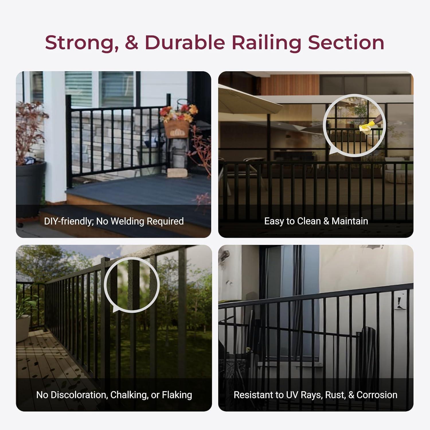 CR Home Metal Railing For Deck, Metal Guard Rail Kit With Balusters For Deck Railing 32 Inch, Wrought Iron Deck Railing Kit And Porch Railing Ideal For Residential And Commercial Use, 6ft Wide
