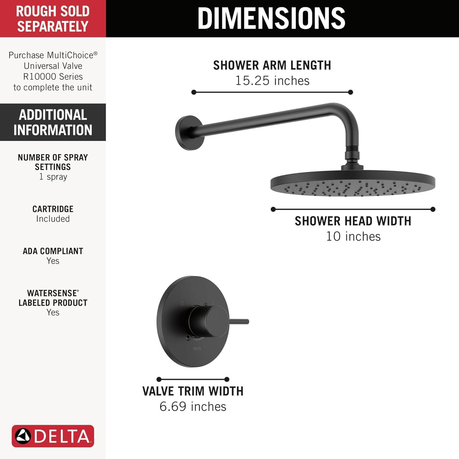 Modern Raincan Round Single-Function Shower Faucet Set, Valve Trim Kit, Rainfall Shower Head