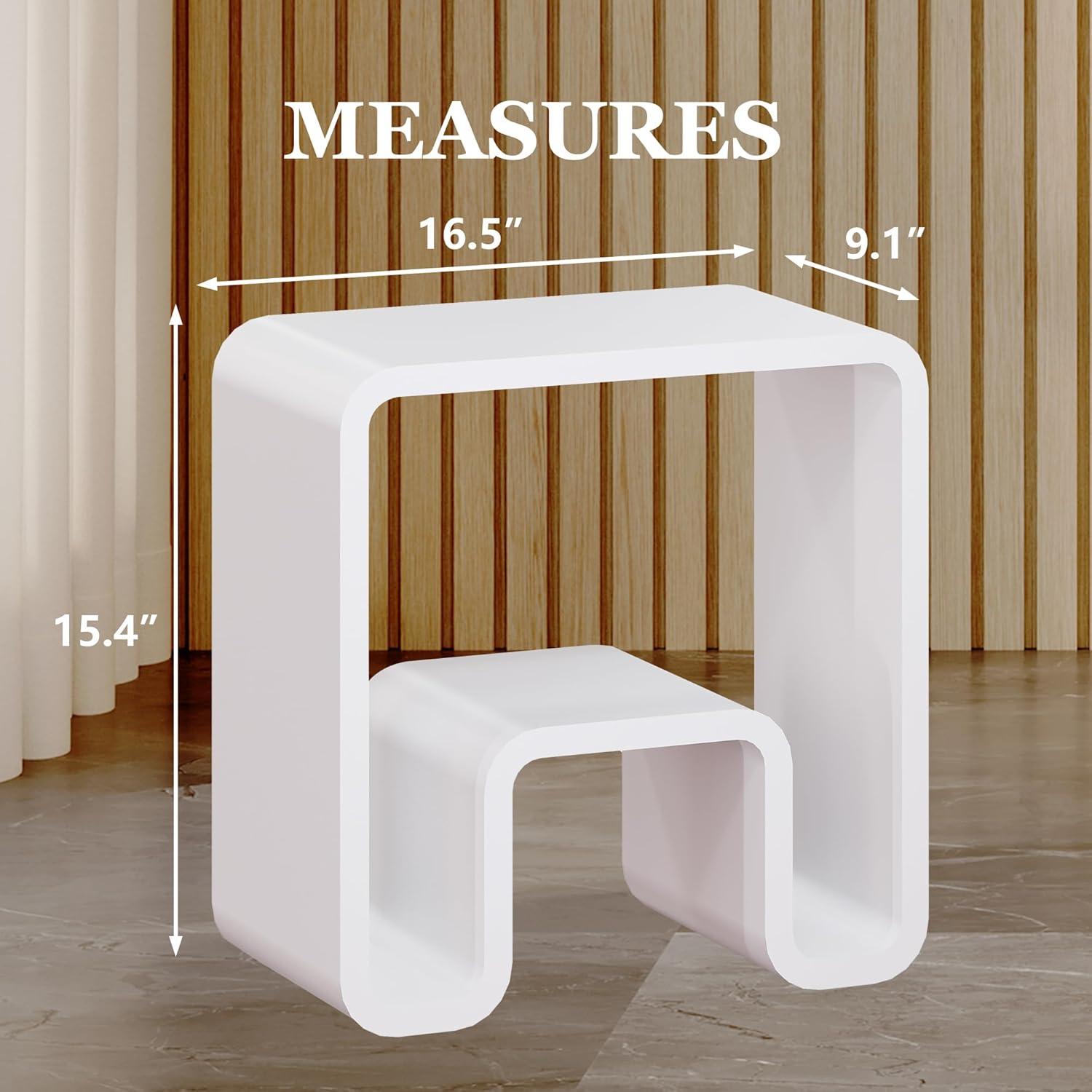 Matte White Solid Surface Dual-Layer Shower Stool