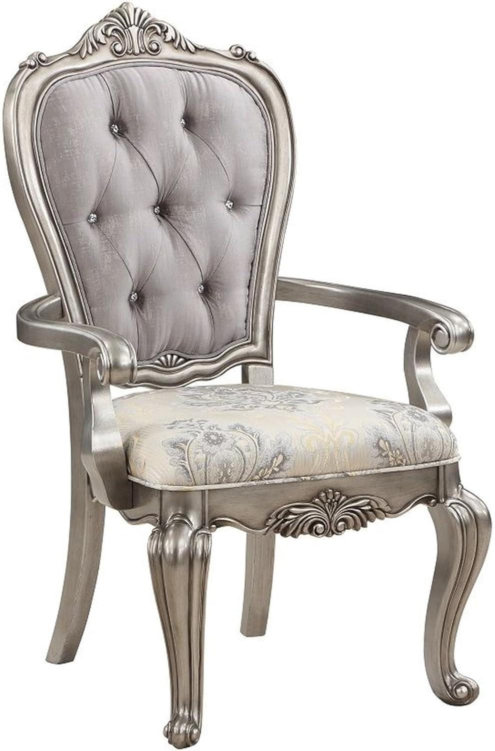 27 in. Aria Side Dining Chair, Velvet, Antique Platinum Tone - Set of 2