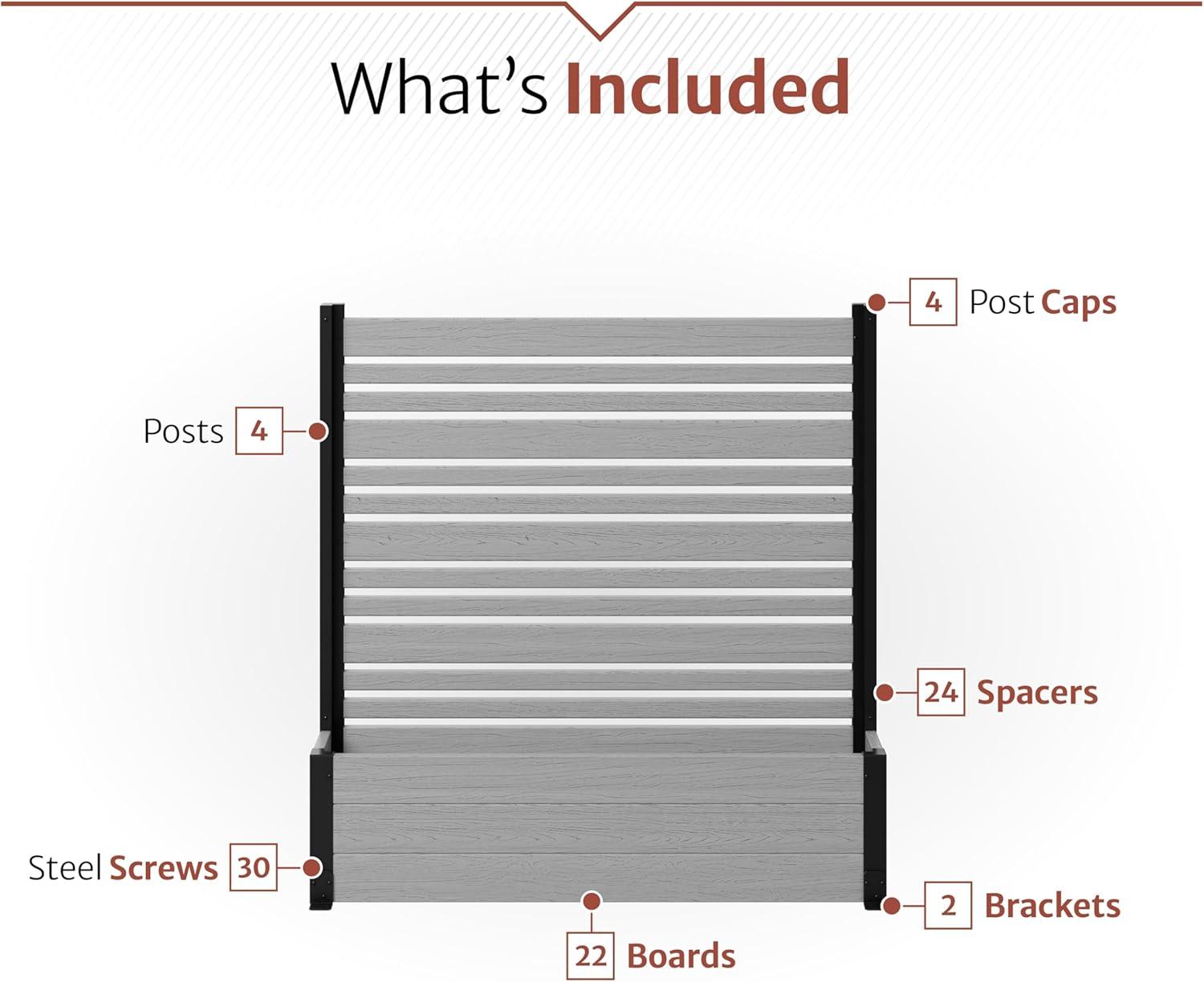 44in H x 46in W x 9.5in L (1 Screen w/ Planter) Freestanding Enclo Florence Ash Color Privacy Fence Screen with Planter Box, Outdoor Vinyl Privacy Screen Panel for Patio & Air Conditioner, EC18007