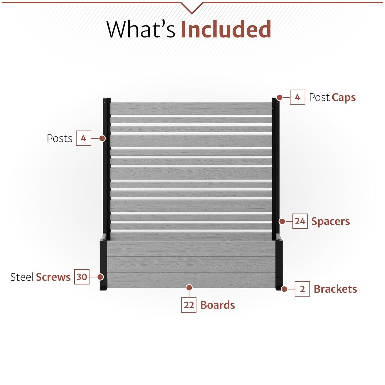 44in H x 46in W x 9.5in L (1 Screen w/ Planter) Freestanding Enclo Florence Ash Color Privacy Fence Screen with Planter Box, Outdoor Vinyl Privacy Screen Panel for Patio & Air Conditioner, EC18007