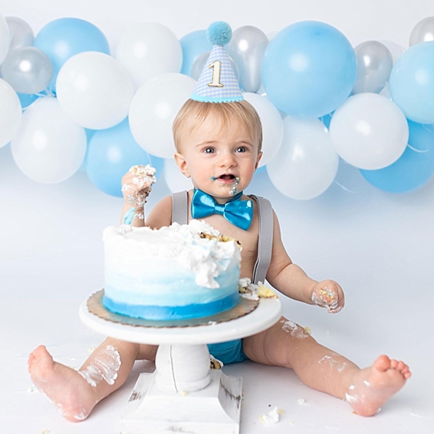 Amscan 250959 1st Birthday Blue Pom Pom Child's Party Hat, 1ct