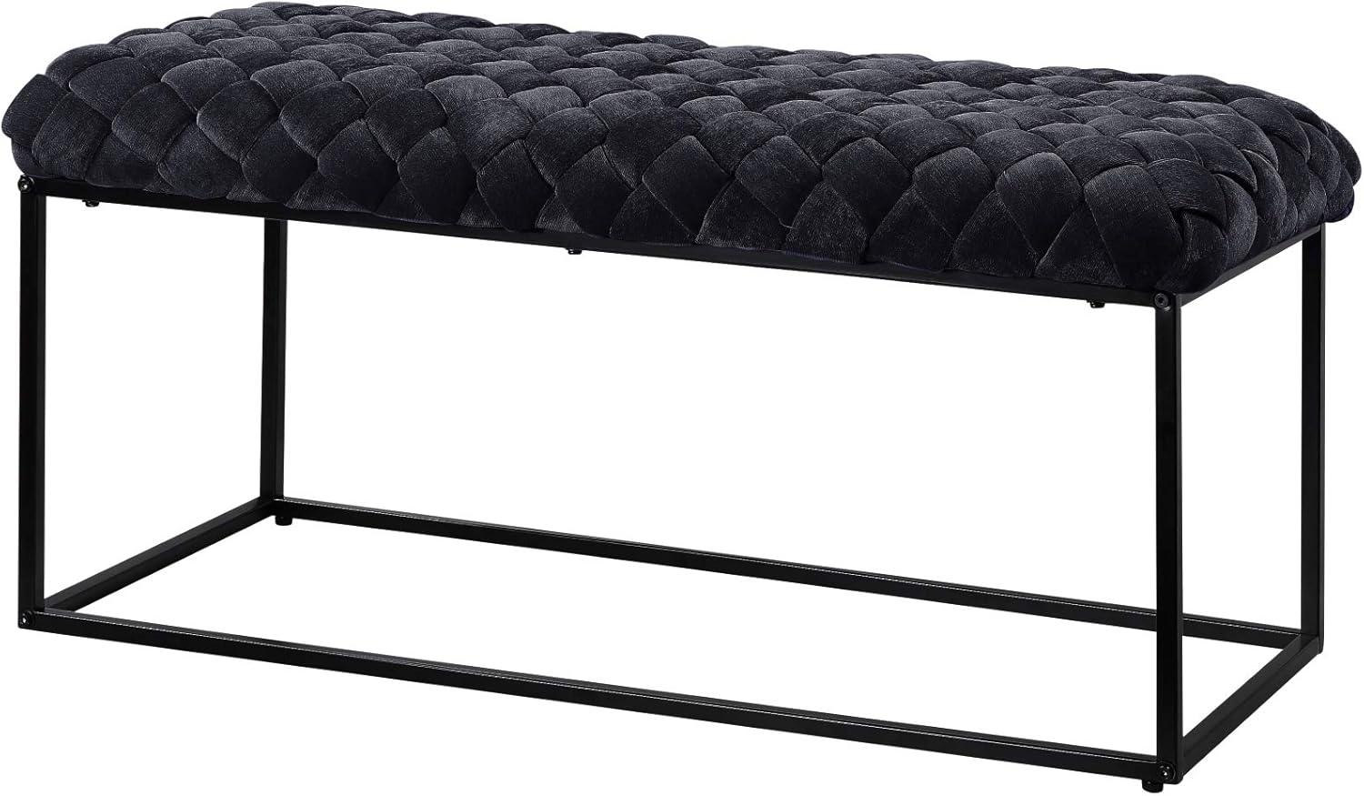Loft Lyfe Lilah Black Velvet Bench - Upholstered, Hand Woven, Foam Filled