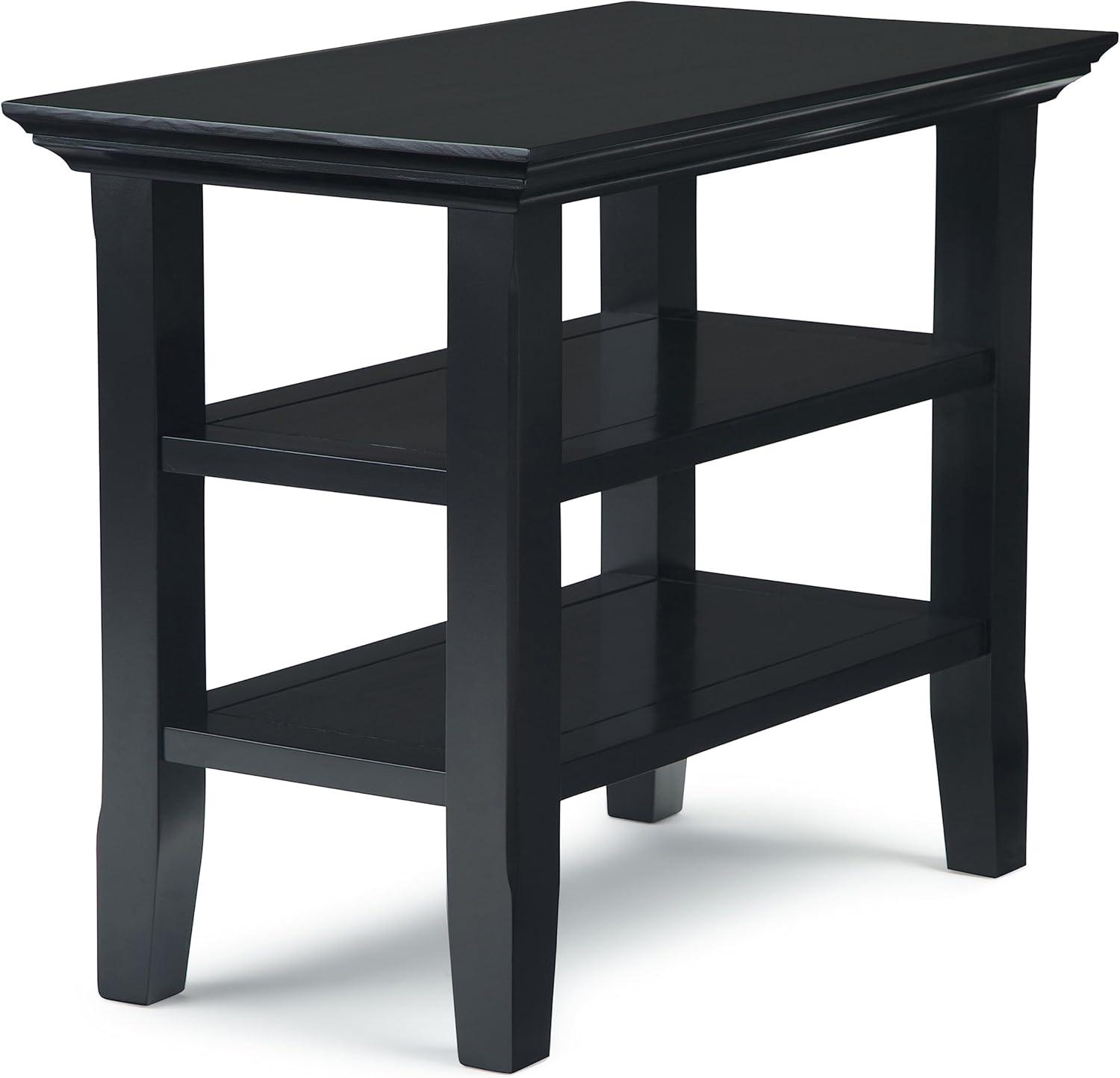 Simpli Home Acadian Wood 14" Rectangle Transitional Narrow Side Table in Black