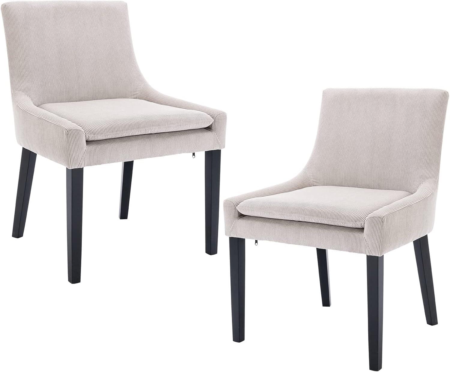 COLAMY Dining Chairs Set of 2, Upholstered Corduroy Accent Side Leisure Chairs with Wood Legs for Living Room Beige