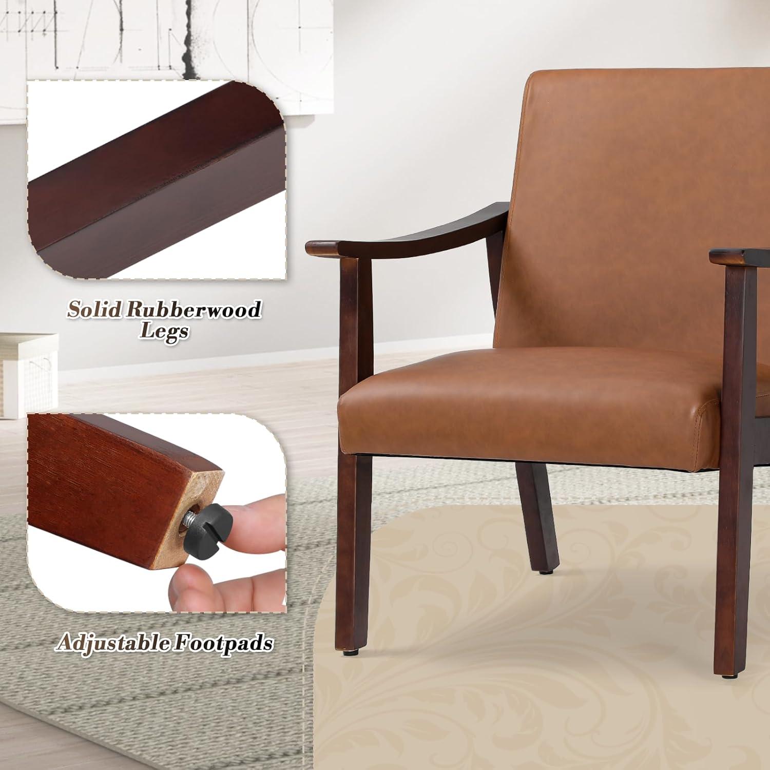 Renwick Mid-Century Modern Faux Leather Accent Chair, Set of 2, Brown