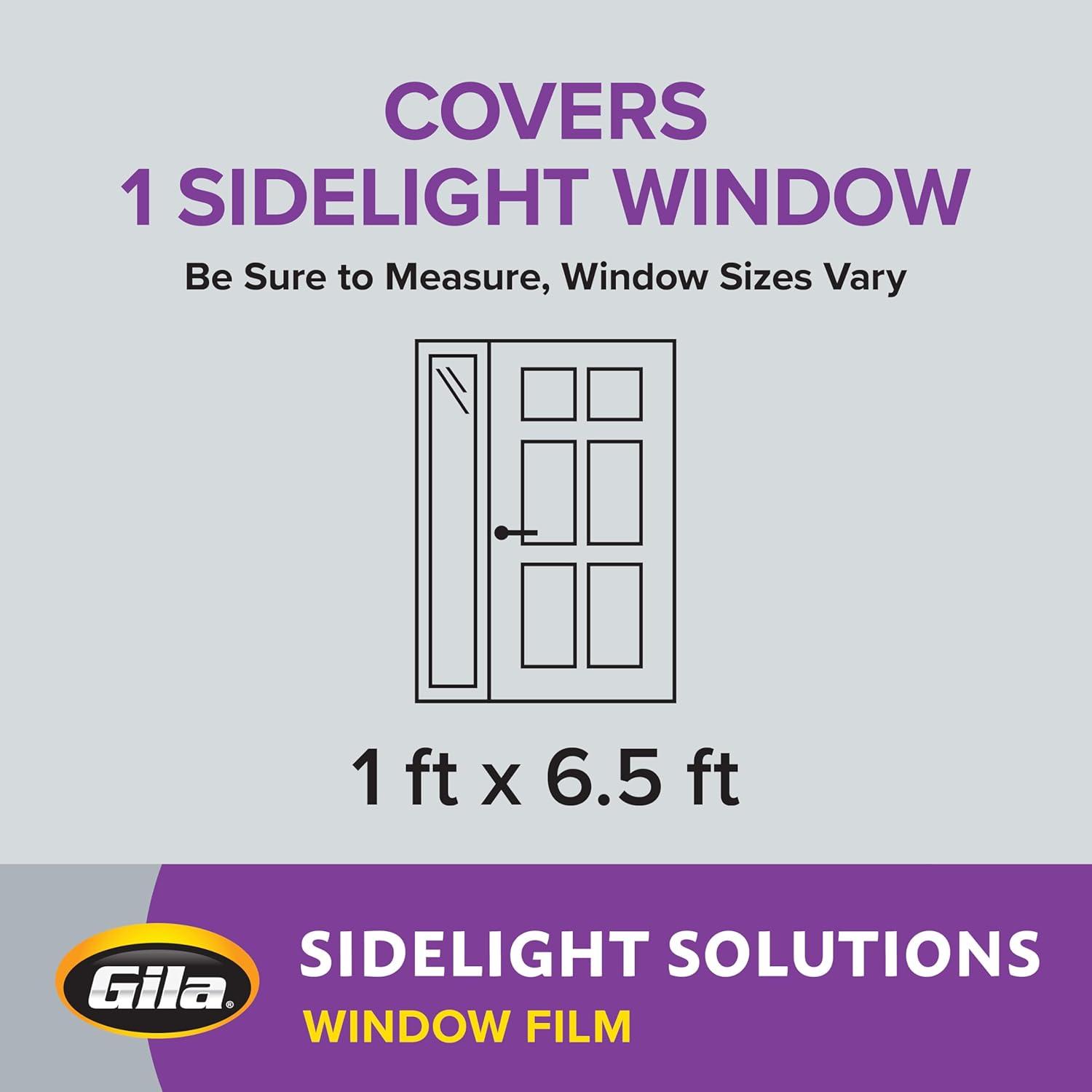 Gila® Privacy Décor Frosted Glass Sidelights Entryway Residential Window Film DIY Static Cling No Glue No Adhesive 1ft x 6.5ft (12in x 78in) (6.5 sq ft)